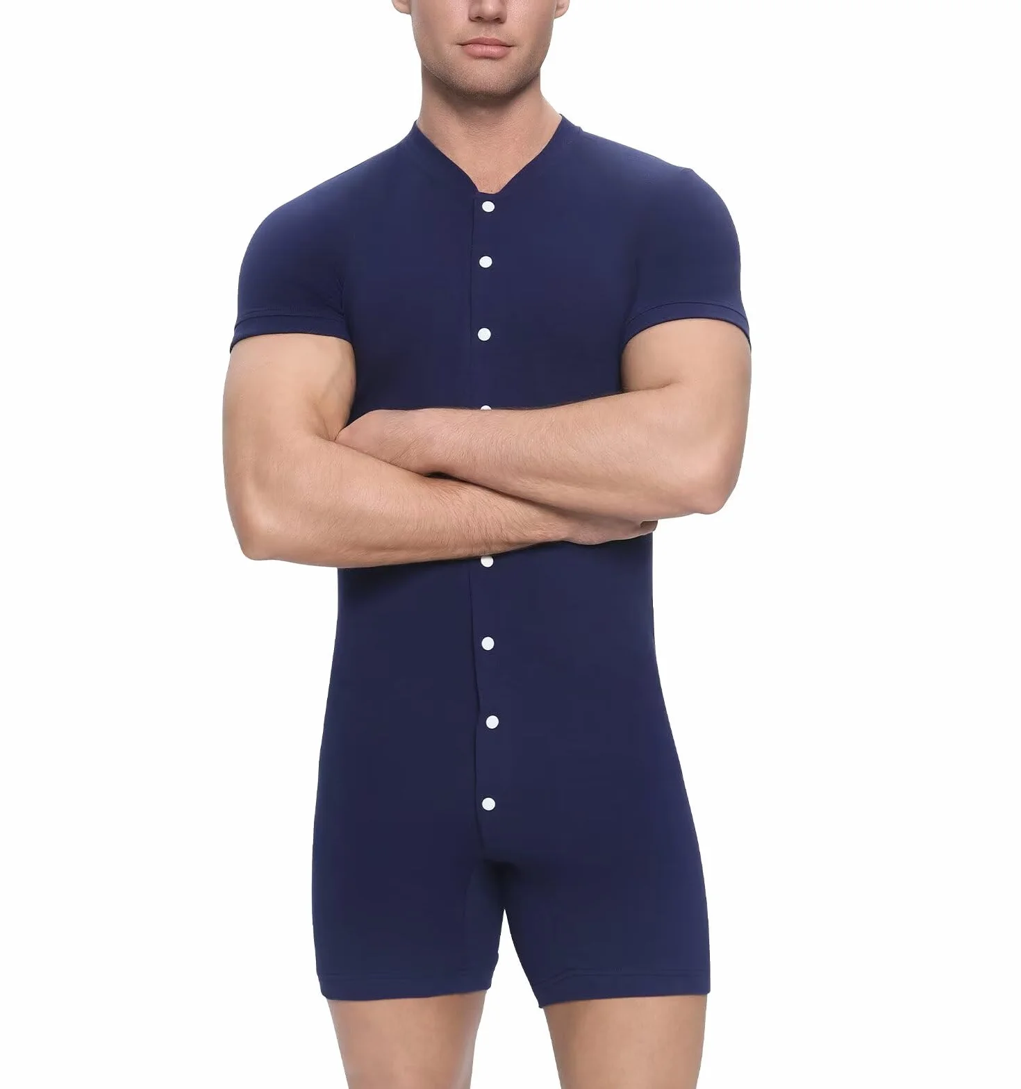 Landofgenie Bodysuit Męska koszulka piżamowa dla mężczyzn Body jednoczęściowe Bielizna bawełniana Onesie Romper z krótkim rękawem