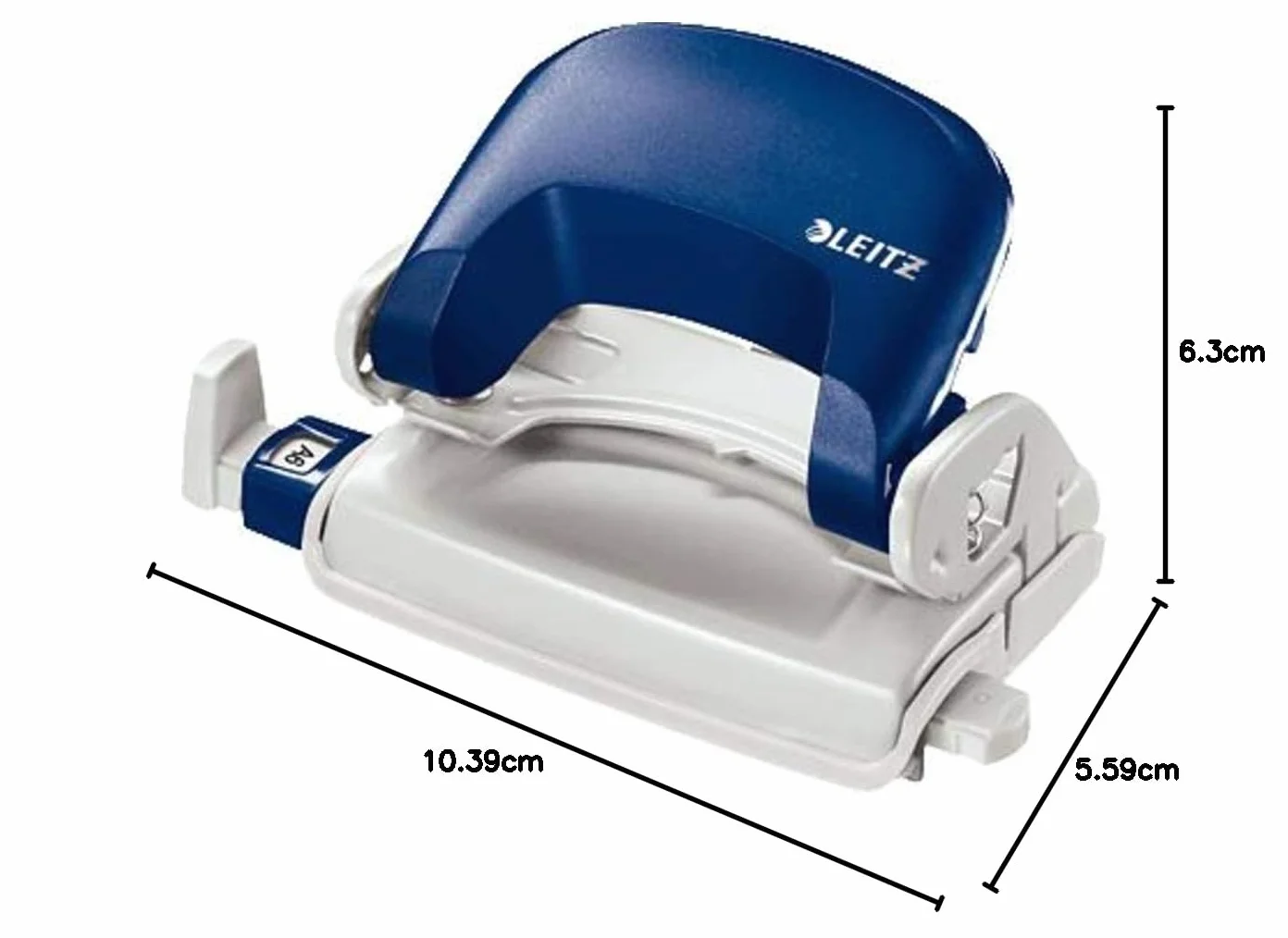 Leitz NeXXt 50580035 mini dziurkacz do biura, 10 arkuszy, szyna z informacjami o formatie, metal, niebieski, 50580035