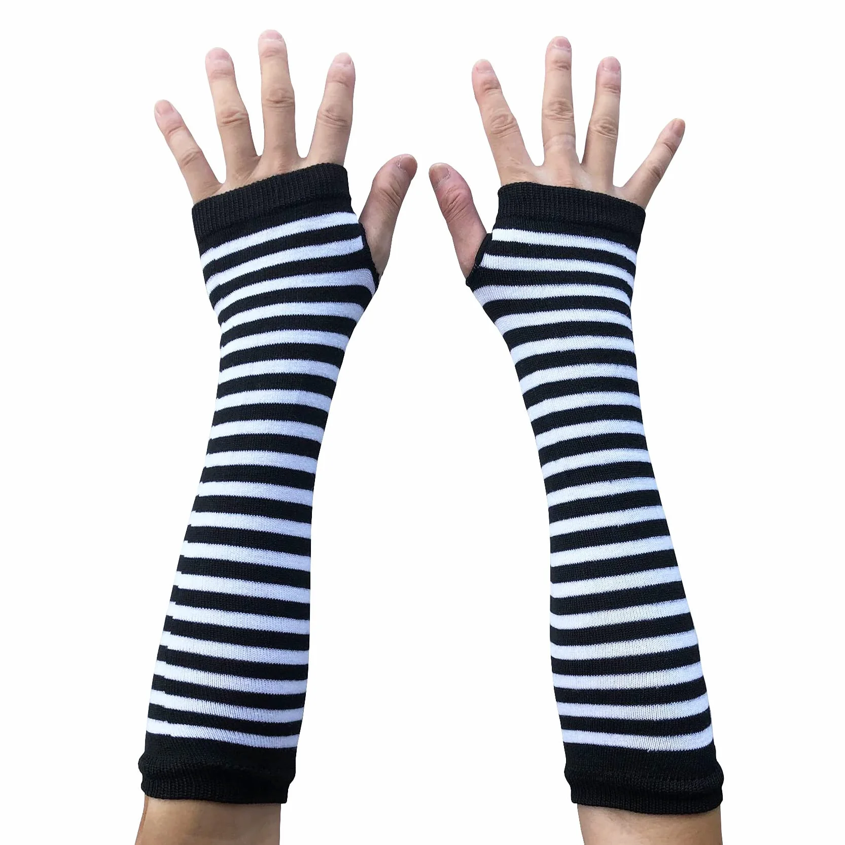 Rękawiczki bez palców w paski dla kobiet mężczyzn, gotyckie ocieplacze na ramiona, moda zimowa, do cosplay, gotyckiego i punkowego emo U-S-A1W