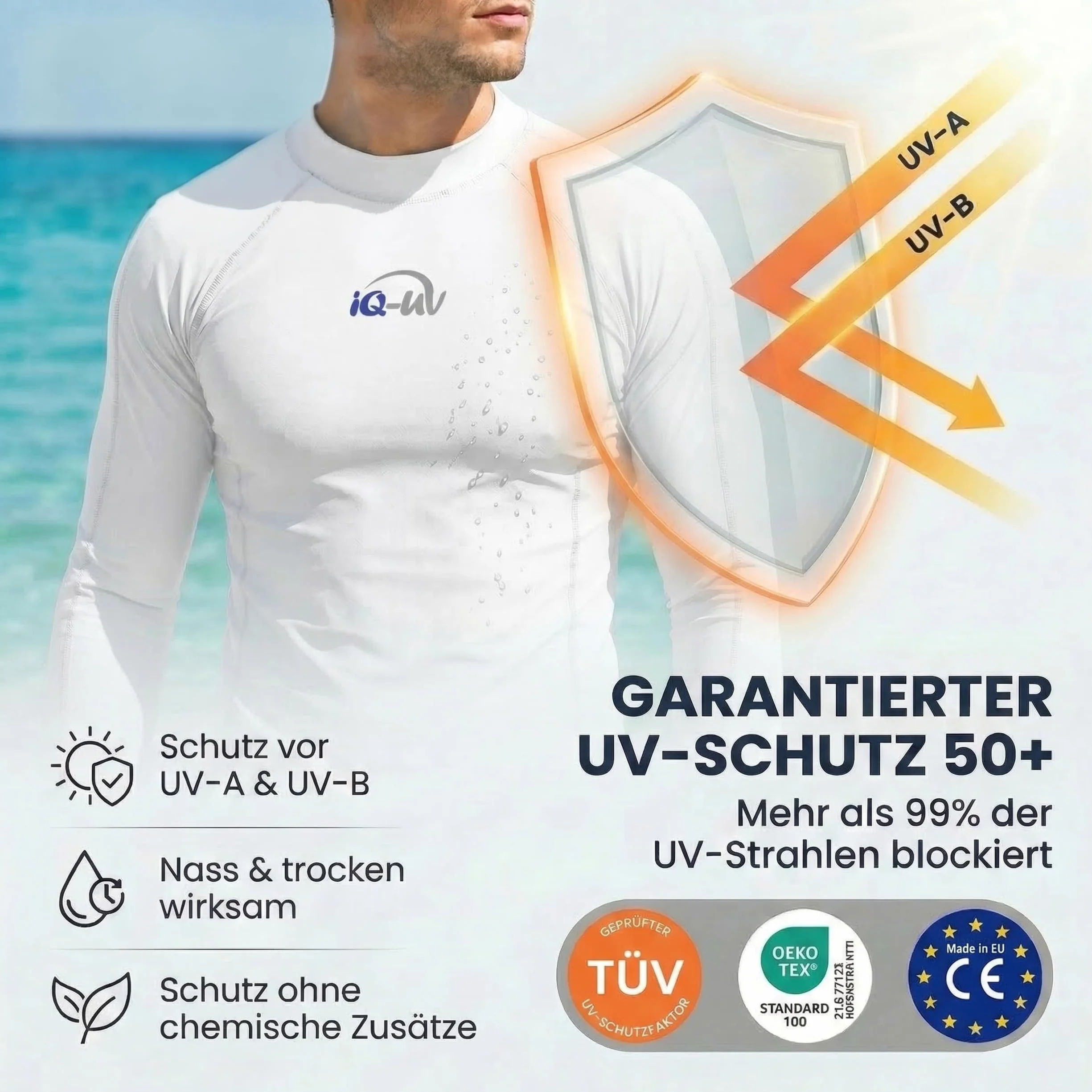 iQ-UV iQ UV 300 koszulka ciasno wycięta, z długim rękawem, ochrona przed promieniowaniem UV. Mężczyźni Uv-shirt Iq 300 Watersport Long Sleeve