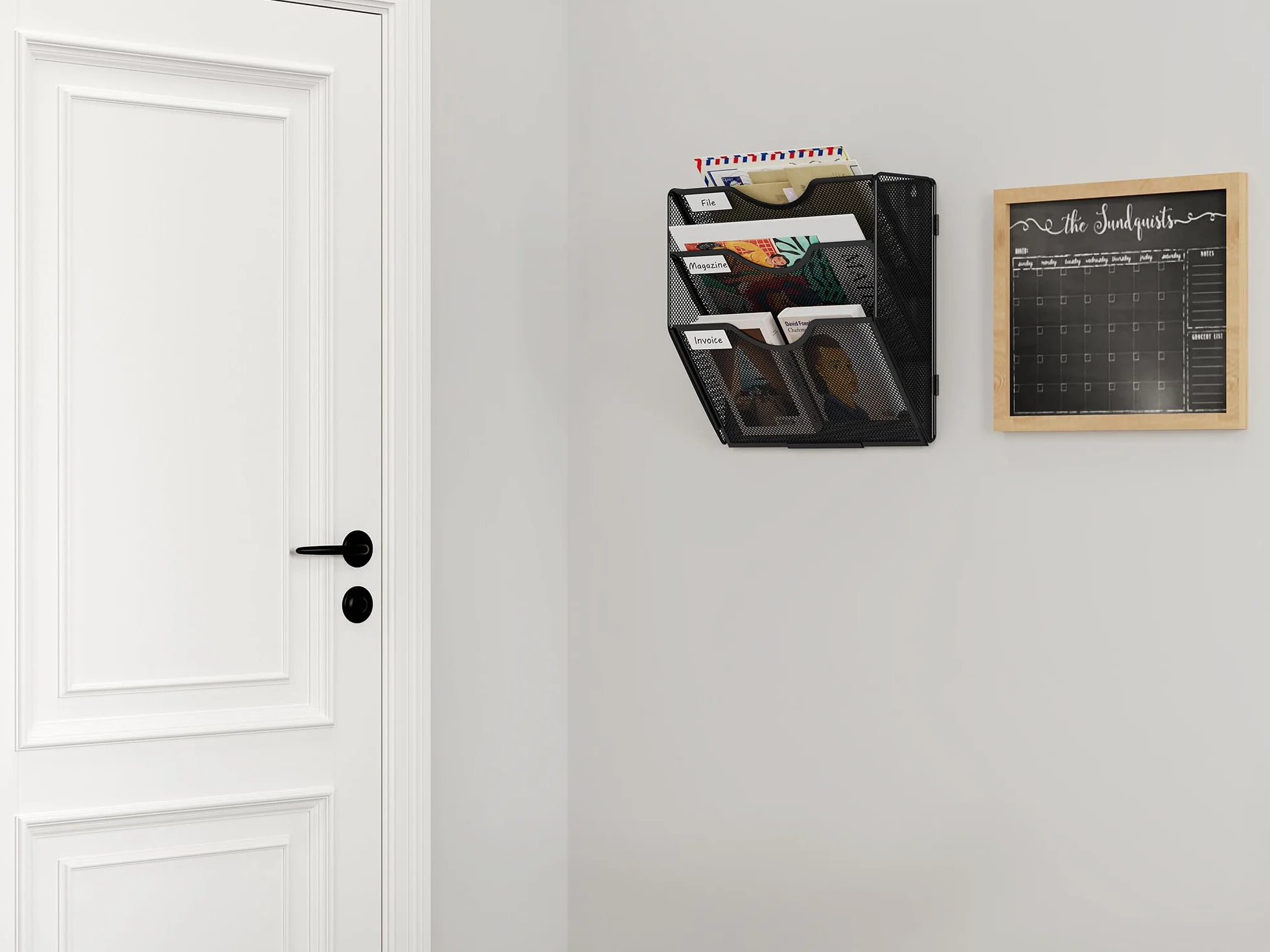 EasyPAG Uchwyt Ścienny na Dokumenty A4 3 Przedziały Metal Siatka,Ścienny Stojak na Pocztę,Wiszący Organizer na Dokumenty,Przechowywanie Czasopism do Domu & Biura,Czarny