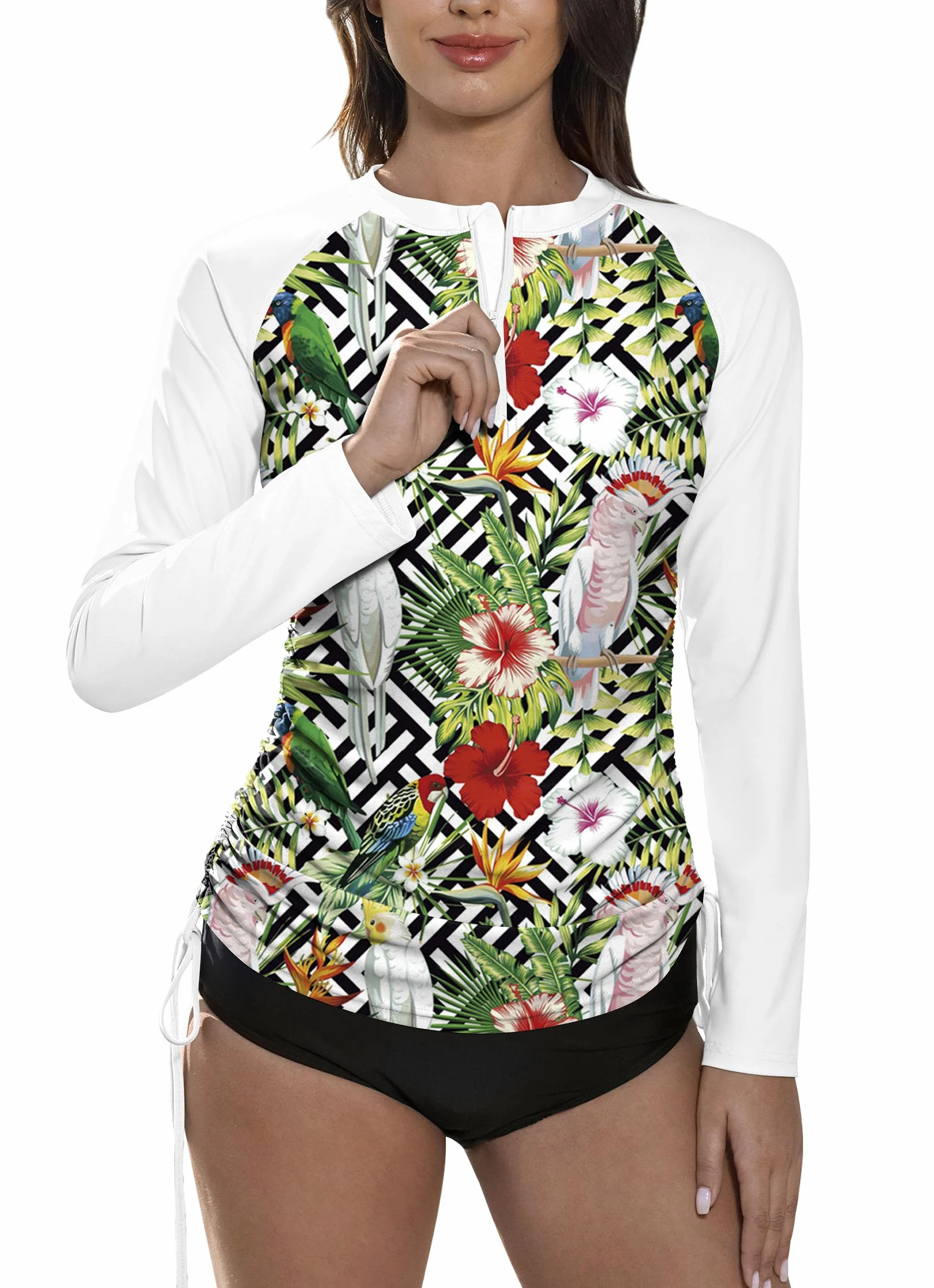 BesserBay Damskie stroje kąpielowe Rash Guard UV koszulki z długim rękawem 1/4 Zip koszulka surfingowa do pływania tankini UPF 50+