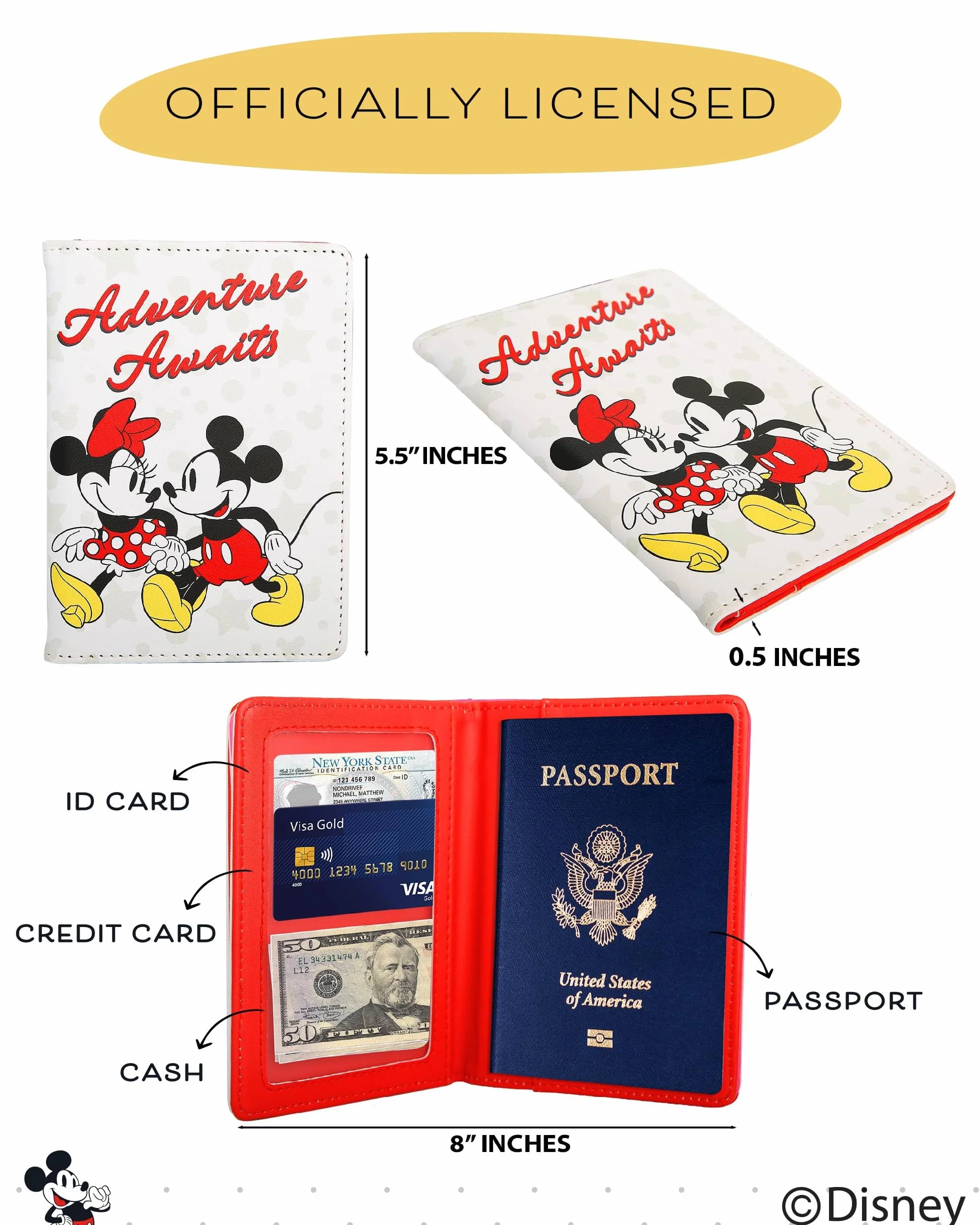 Disney Etui na paszport Myszka Miki i Minnie, akcesoria podróżne - oficjalnie licencjonowane, wielokolorowe, klasyczne, wielobarwny, Jeden rozmiar, Klasyczny