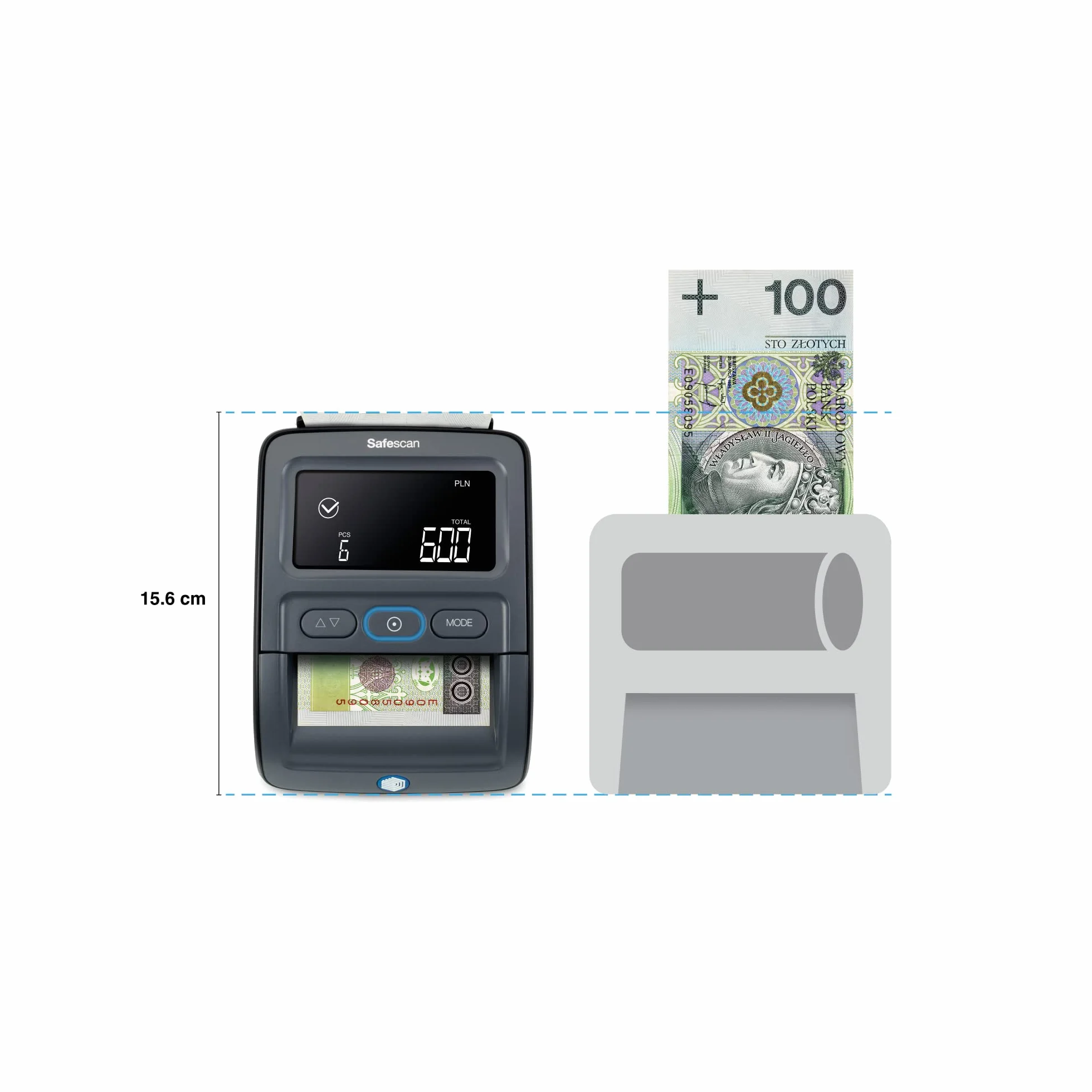 Safescan 155-S (G2) - automatyczny wykrywacz fałszerstw, który weryfikuje banknoty w czterech kierunkach ze 100% dokładnością - odpowiedni do sprawdzania różnych walut