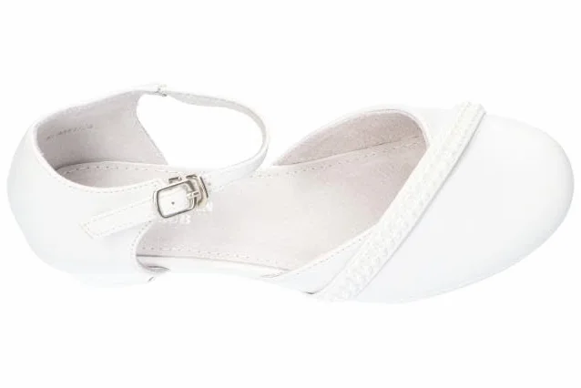 KOM41 STYLOWE BUTY KOMUNIJNE GALOWE DLA DZIEWCZYNEK ELEGANCKIE PANTOFLE BIAŁE 33