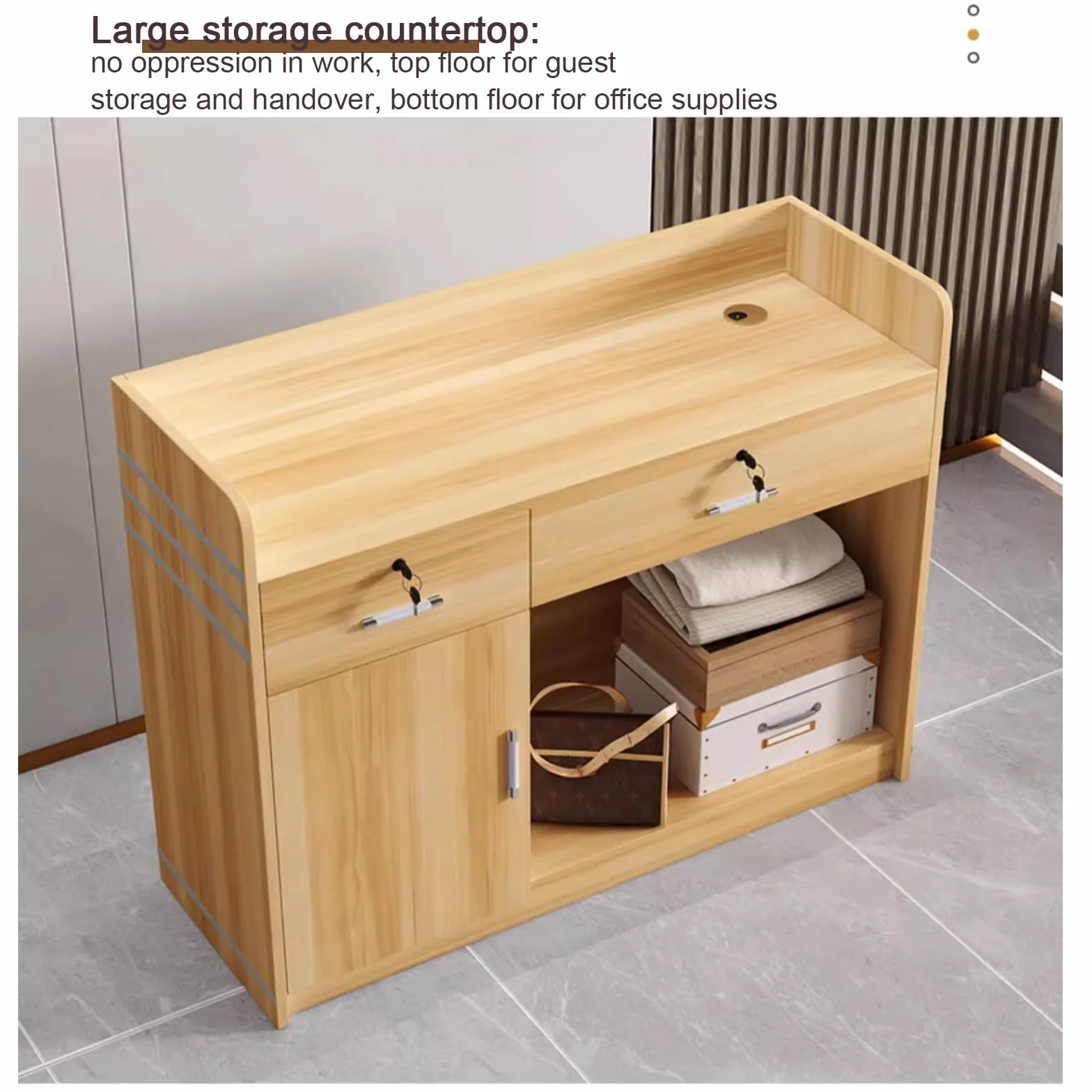 Front reception desk counter desk,Reception Desk with Lockable Drawers,Retail Counter with Cable Management Holes, Front Desk for Salon office(B3,L120cm/47.2in)