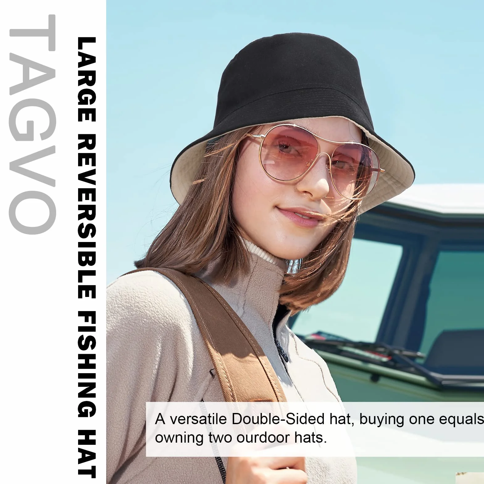 TAGVO XX-duży kapelusz typu bucket unisex duże dwustronne bawełniane czapki rybackie dwustronne wiadro kapelusze przeciwsłoneczne czapka na wakacje wędkarstwo wędrówki