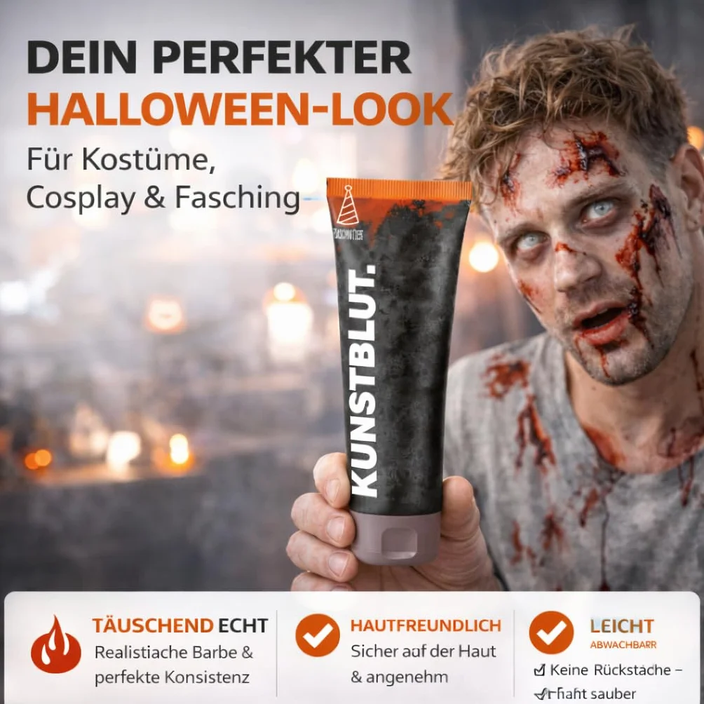 50 ml krwi - zmywalne i łudząco prawdziwe - sztuczna krew do malowania ciała - farba do przebierania - Halloween i karnawał