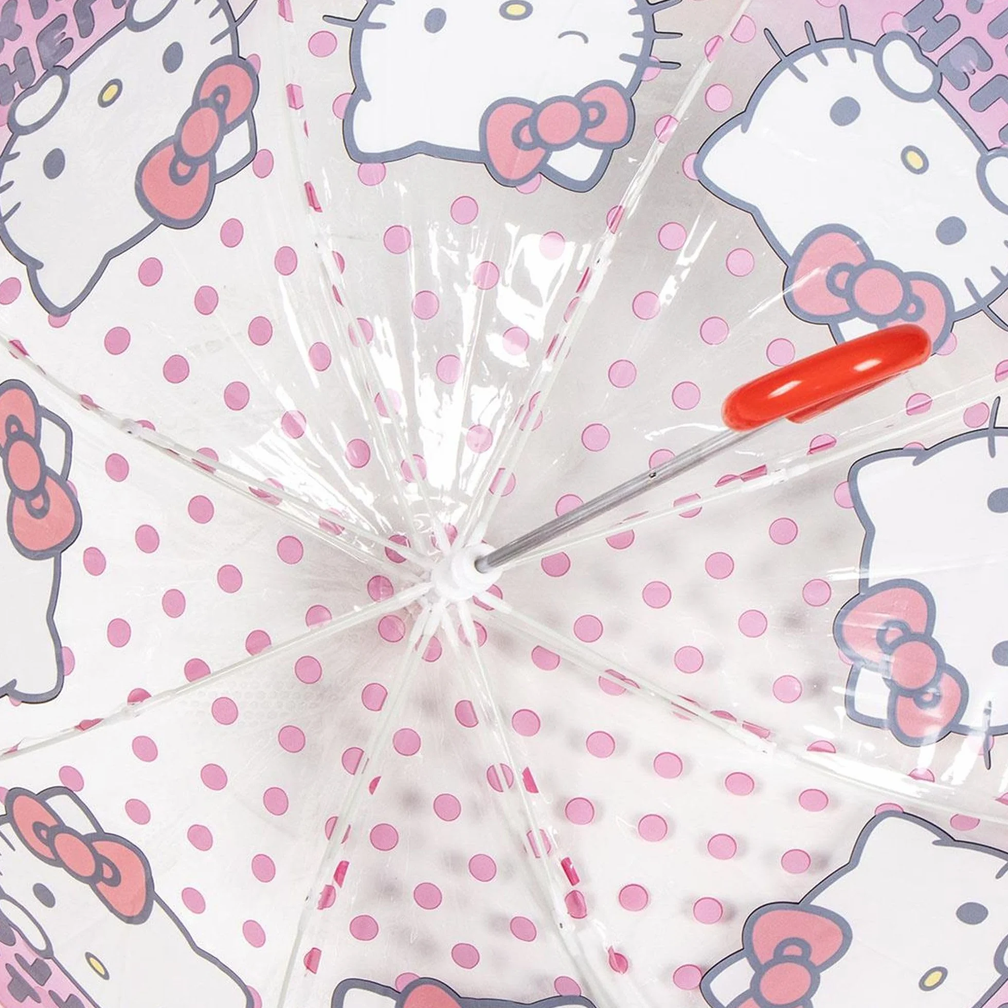 Hello Kitty ręczny parasol bańka Poe - parasol dziecięcy z przezroczystą kopułą, mocny i bezpieczny, ilustracje Hello Kitty dla dziewcząt, które chcą chronić się w dobrym stylu