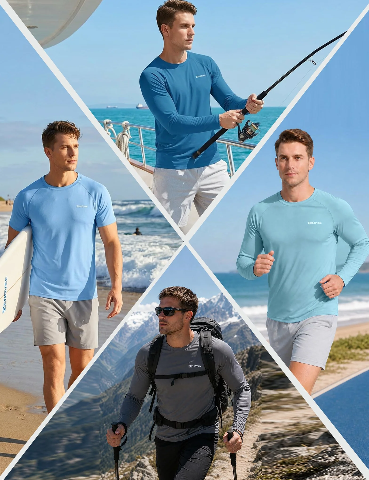 ZENGVEE Rashguard męska koszulka chroniąca przed promieniowaniem UV UPF 50+, szybkoschnąca, lekka, oddychająca, ochrona przed słońcem, do surfowania, pływania, biegania, 3 sztuki w opakowaniu
