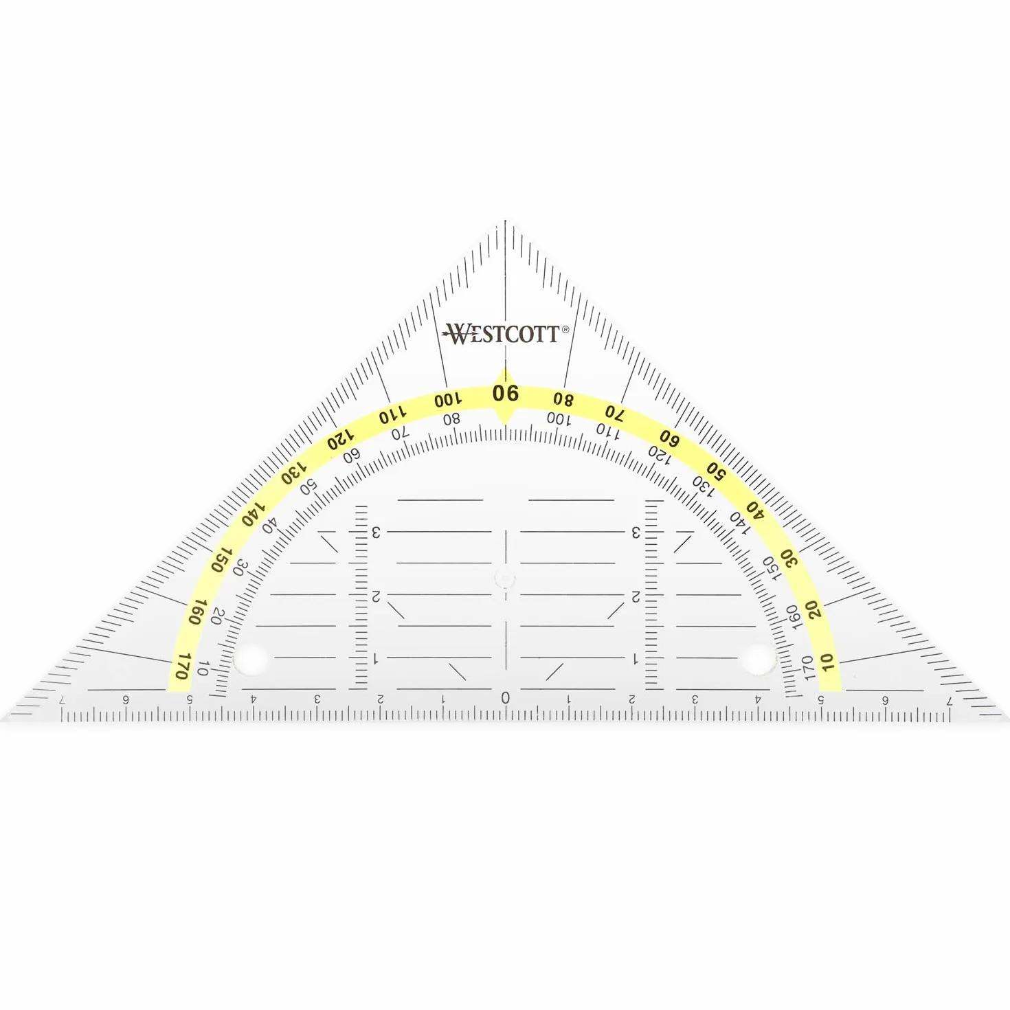 Westcott E-10139 00 ekierka geometryczna, z dziurkami, przezroczysta, 14 cm
