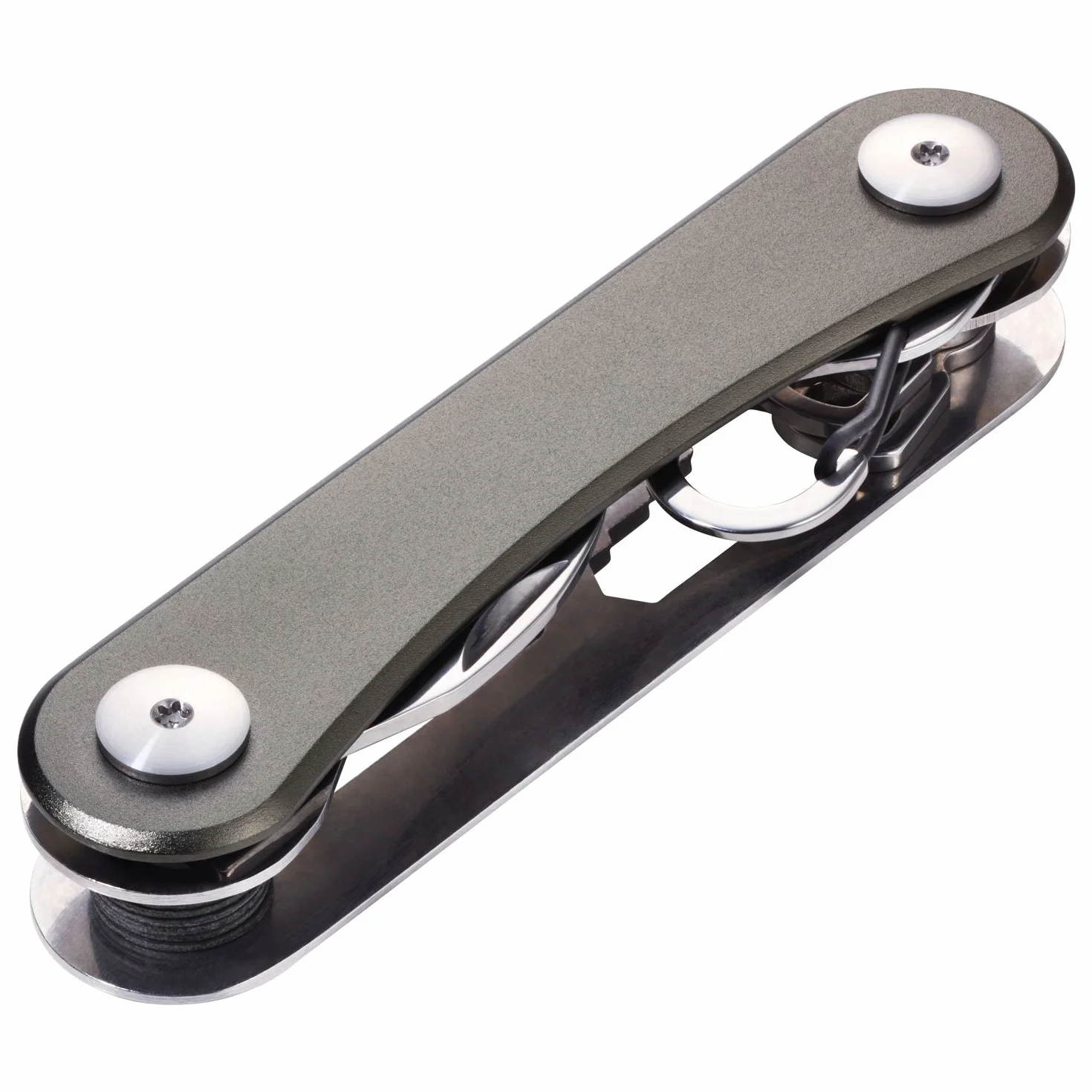 TROIKA CLEVER KEY KCL81/TI – organizer na maks. 6 kluczy – organizer na klucze, kompaktowy pęk kluczy – 6 dodatkowych funkcji – otwieracz do butelek – karabińczyk – oryginalny, srebrny tytan, 10 cm, brelok