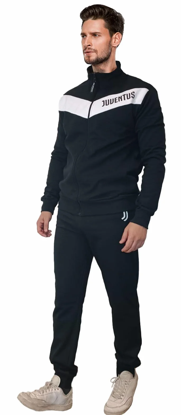 hermet Juventus F.C., Piżama dresowa do domu, bluza z kapturem, bluza z zamkiem błyskawicznym, spodnie, czarny biały, dorosły, chłopięcy, zimowy, rozmiar L, oficjalny produkt