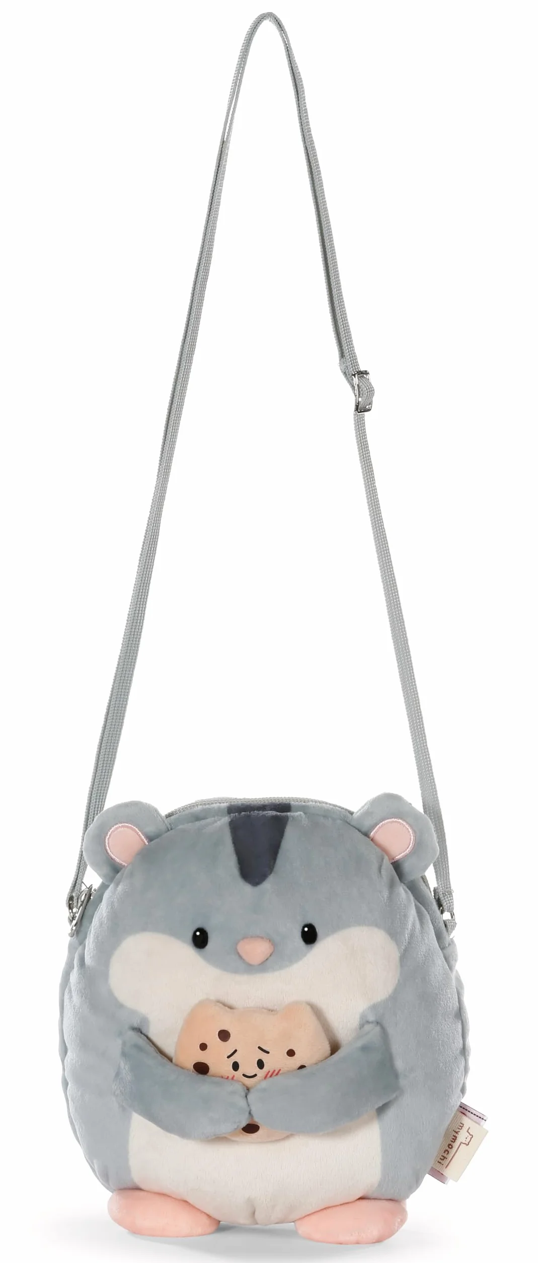 NICI mymochi torba na ramię chomik Shai, modna torebka na ramię w stylu kawaii, słodka pluszowa torba typu crossbody, 16 x 17 cm, szara - 61819