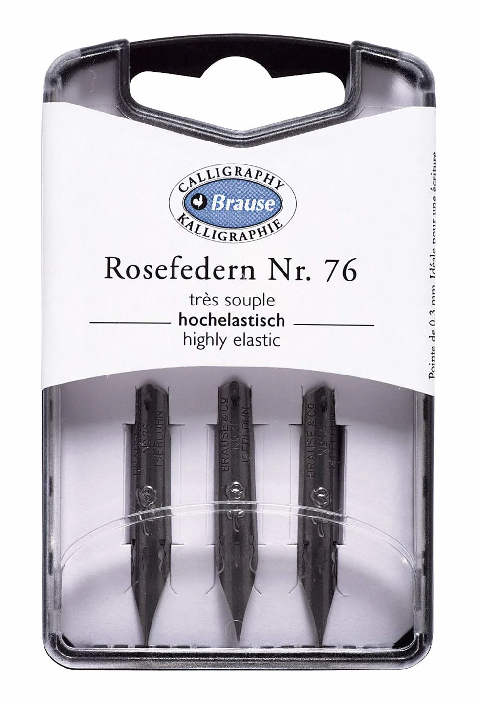 Brause 300076B – Stalówki do pisania do obsadki – pudełko 3 metalowych stalówek Rose – produkcja niemiecka