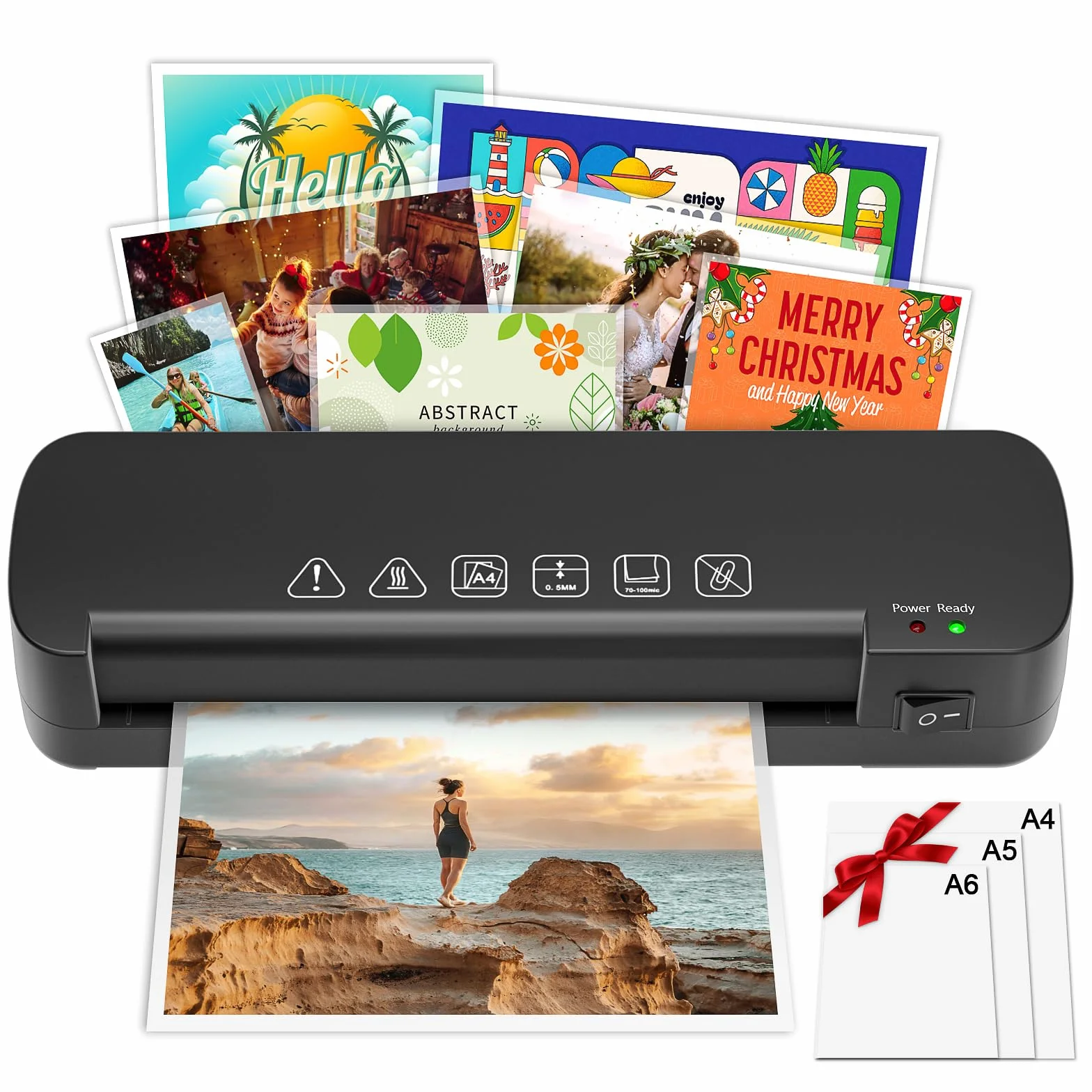 Laminator A4 Termiczna Maszyna do Laminowania na Gorąco z 15 Foliami Laminacyjnymi 70–100 Mikronów do Dokumentów A4 A5 A6, Zdjęć, Biura, Domu, Szkoły, Restauracji, Czarny