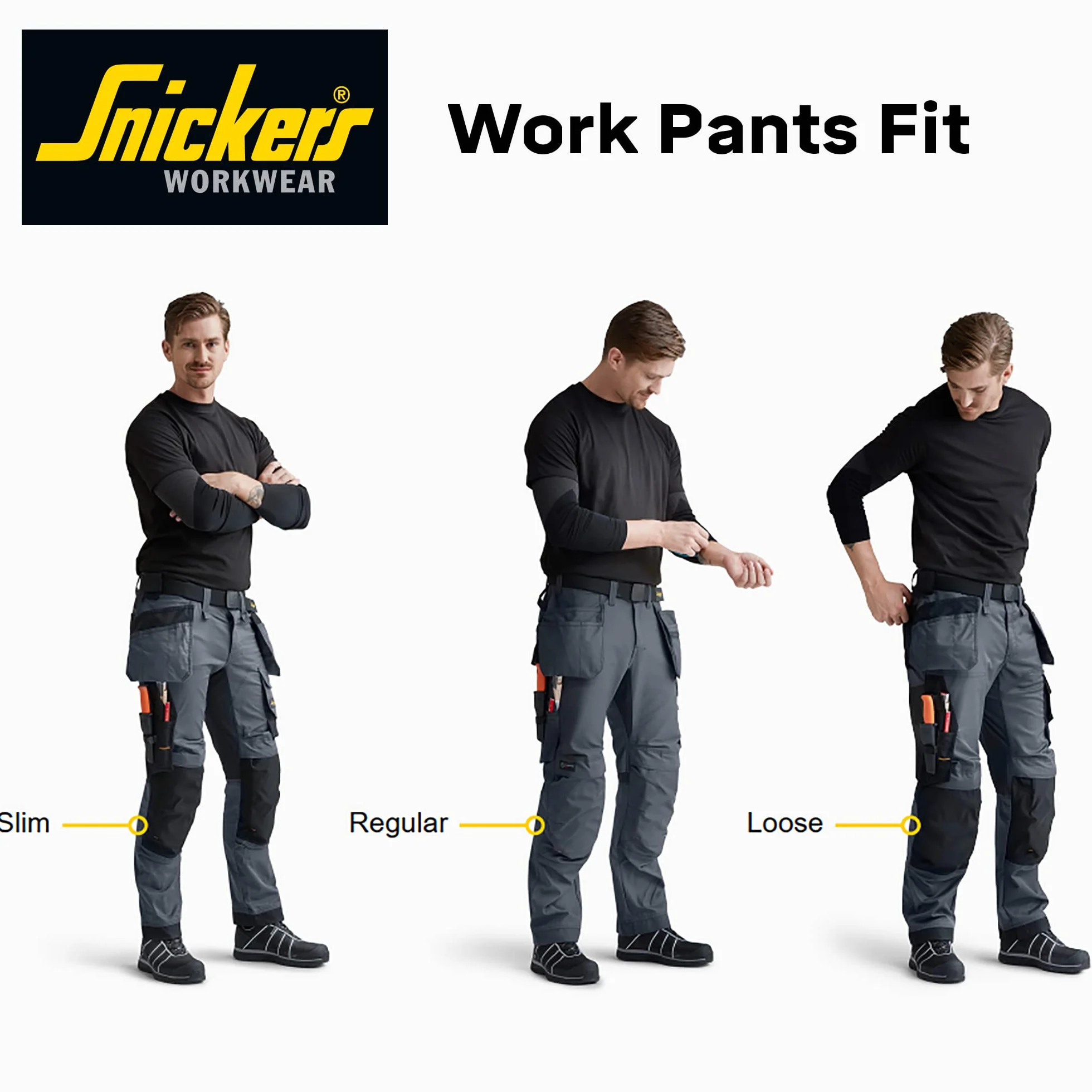 Snickers Workwear U635120043830 AllroundWork Stretch luźne spodnie robocze (khaki/czarny) - 38/30