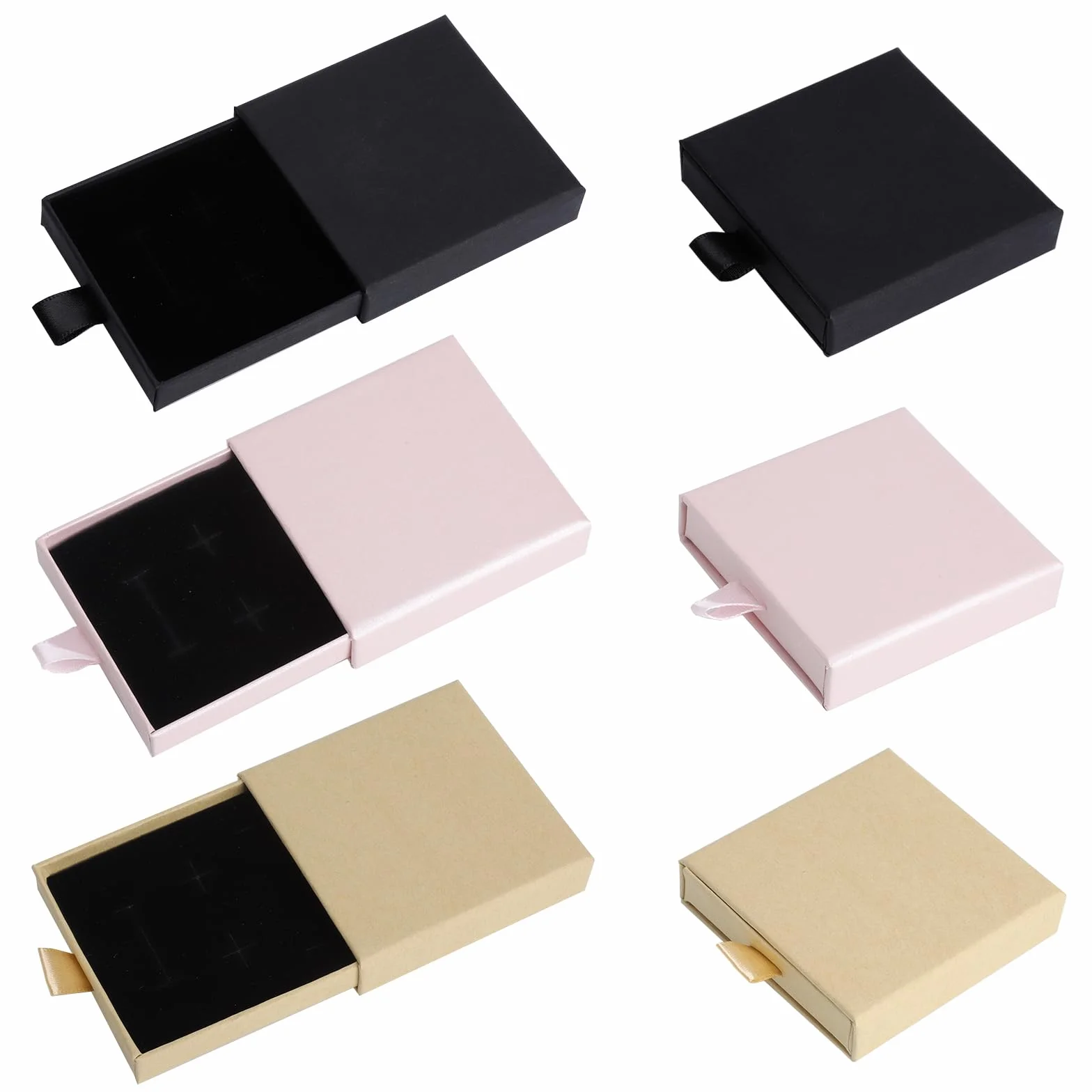 Pudełko prezentowe na biżuterię, 6 sztuk, 7 x 7 x 1,7 cm, wysuwane pudełko na prezent, małe etui na biżuterię, pudełko na pierścionki, pudełko na prezent, małe pudełko na naszyjniki, kolczyki