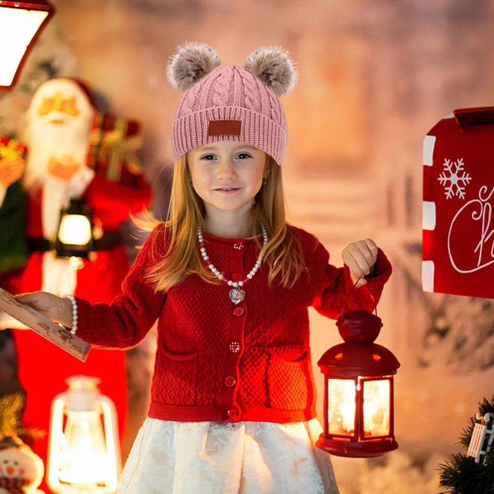 Mineup Dziecięca czapka zimowa 3 w 1, zestaw rękawiczek, ciepła zimowa czapka z dzianiny, czapka dziecięca, czapka beanie, szalik, rękawiczki z dzianinową czapką dla dziewczynek w wieku 1-5 lat