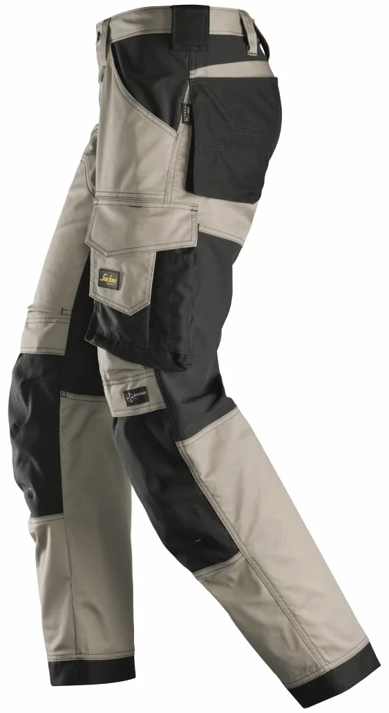Snickers Workwear U635120043830 AllroundWork Stretch luźne spodnie robocze (khaki/czarny) - 38/30