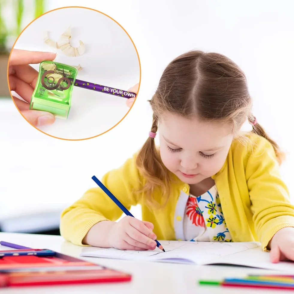 Temperówka z tworzywa sztucznego, 4 szt., podwójny otwór, zbiornik, gumka do ścierania - przybory szkolne, dla dzieci, szkoła, biuro, podróż