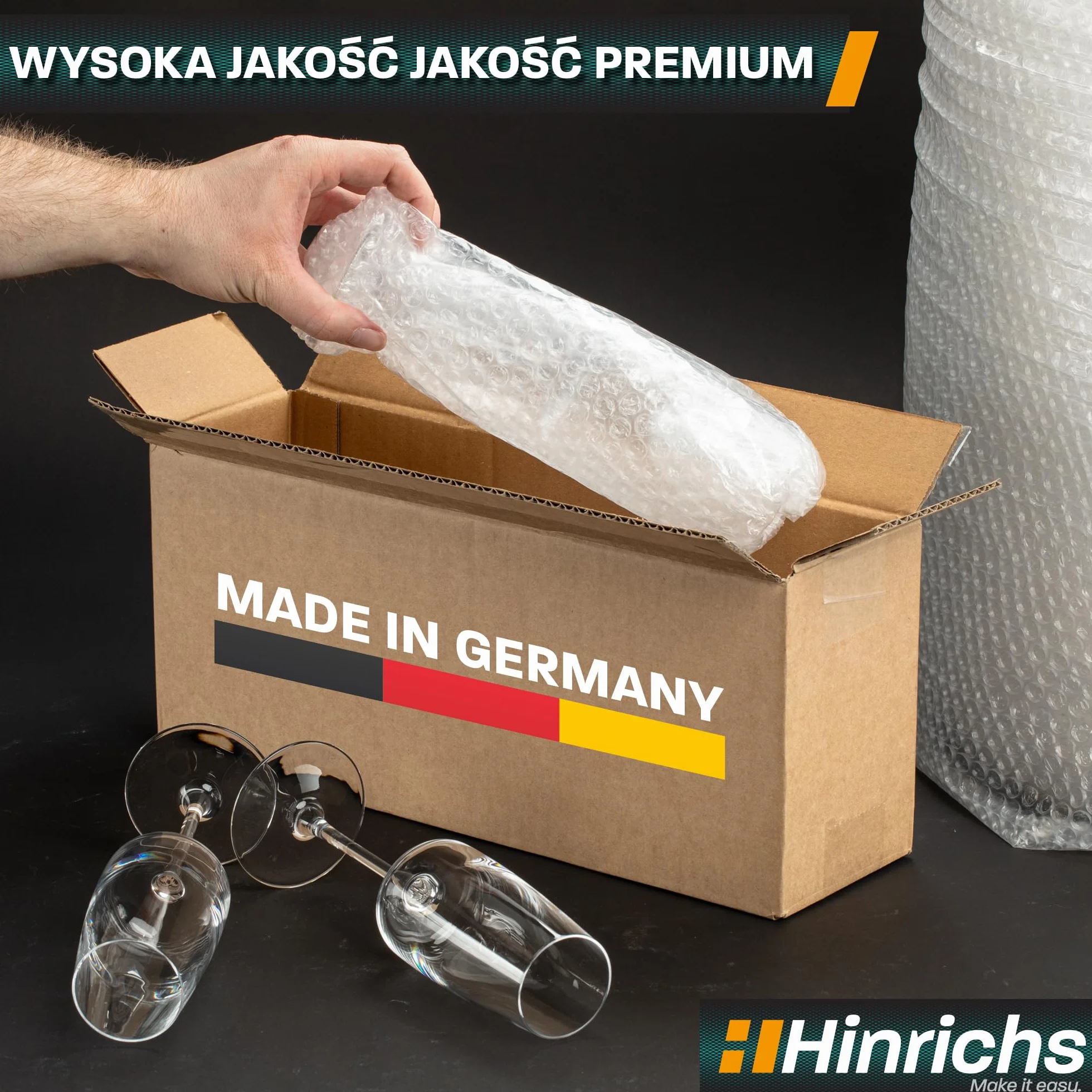 Hinrichs Folia Bąbelkowa w Rolce 10m x 40cm - Idealna do Wysyłki, Pakowania i Przenoszenia - Możliwość 100% Recyklingu - Folia Bąbelkowa jako Materiał Opakowaniowy - Materiał amortyzujący