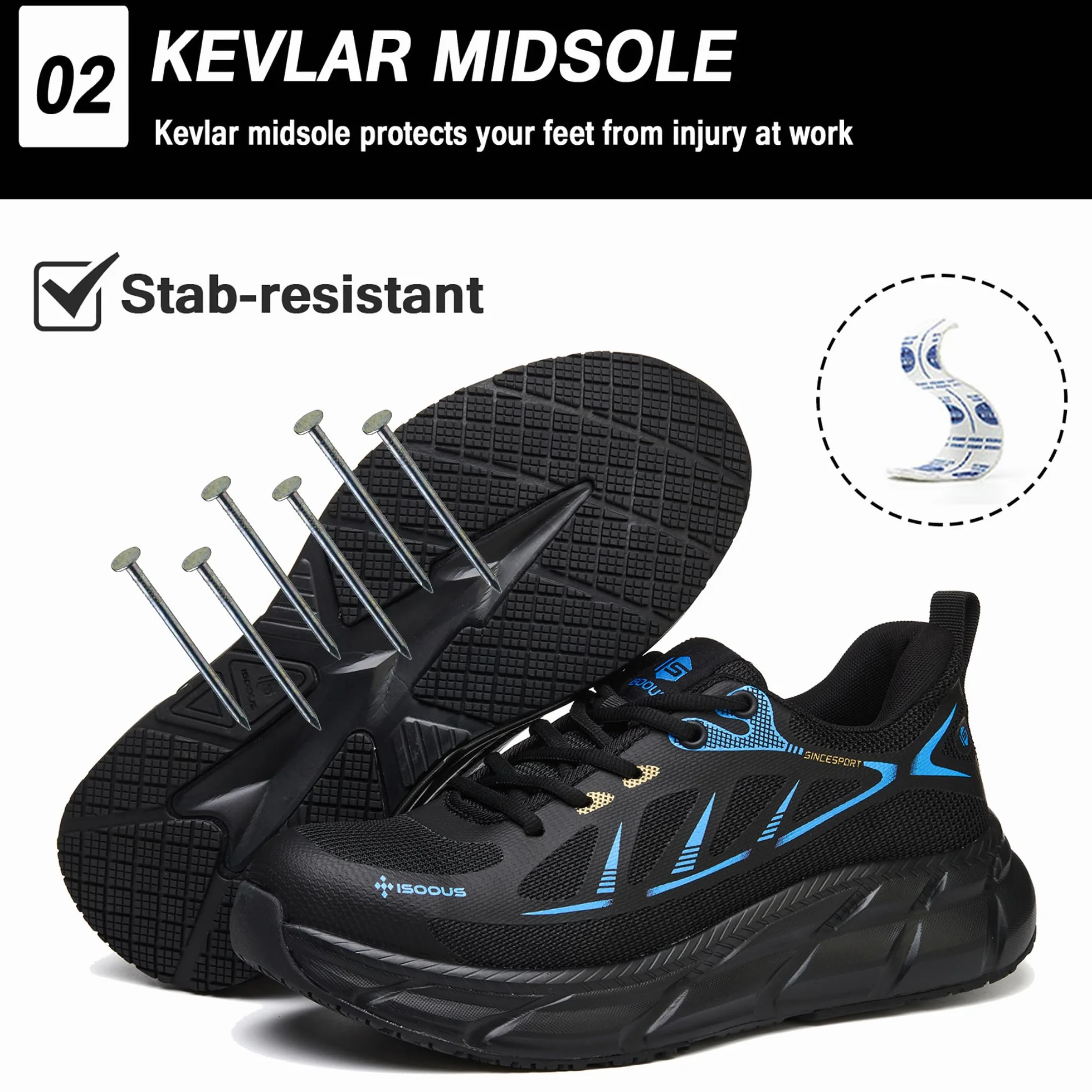 ISOOUS Buty robocze, męskie, damskie, buty ochronne, ze stalowymi noskami, sportowe, oddychające, antypoślizgowe