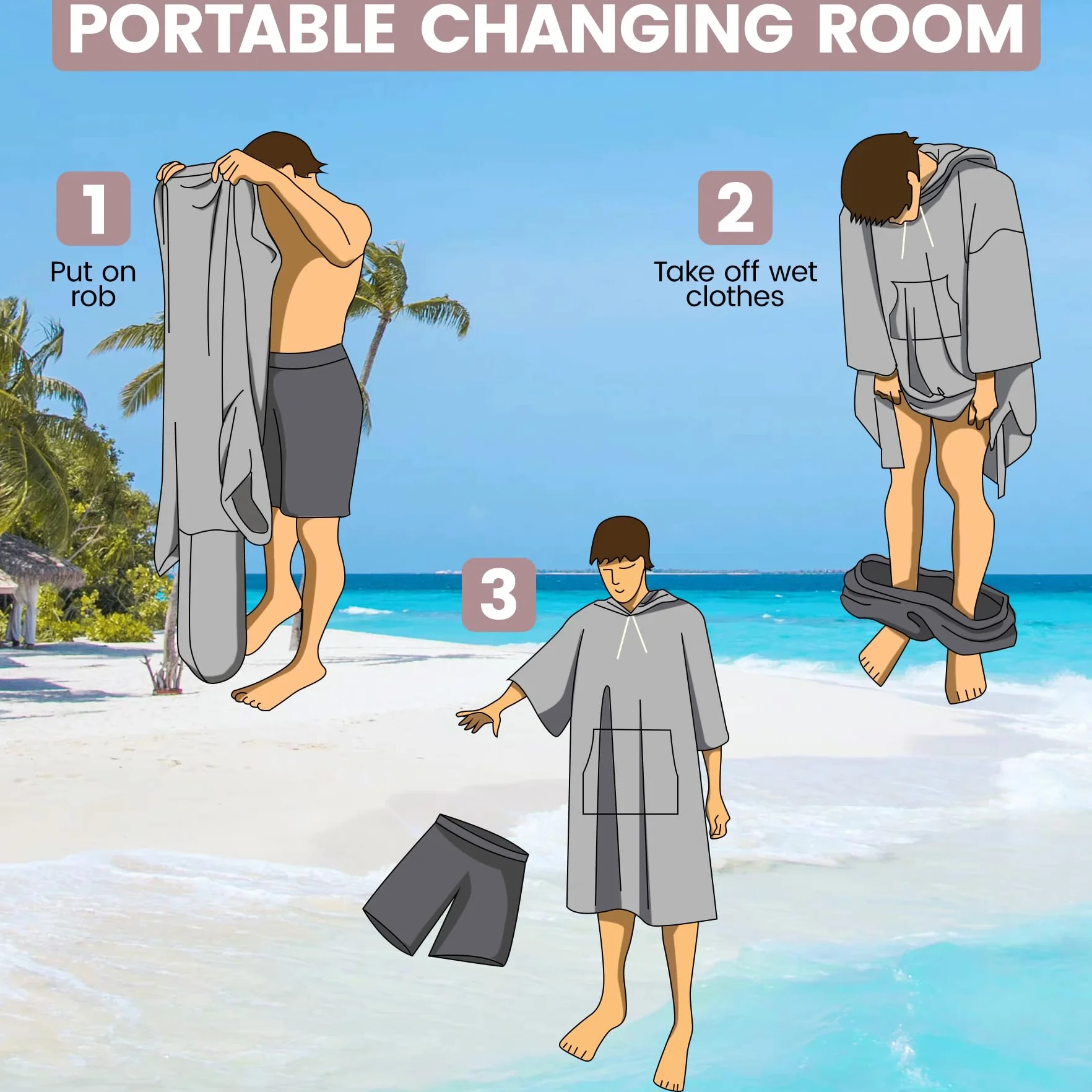 Ponczo surferskie unisex z ręcznikowej bawełnianej tkaniny frotte, szlafrok do przebierania, do pływania, na plażę, rozmiary dla dorosłych