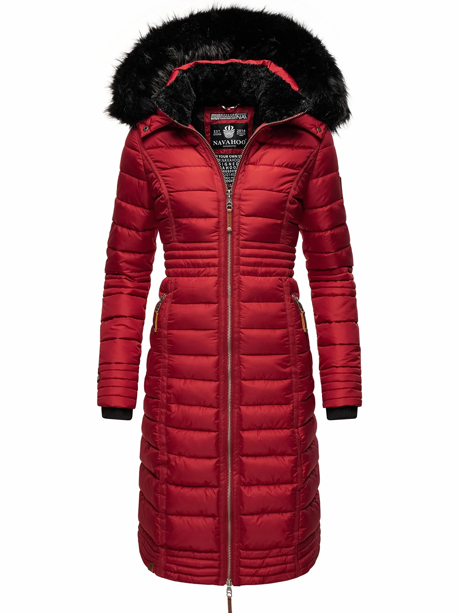 Navahoo Damski płaszcz zimowy, ciepły płaszcz pikowany, długi z kapturem, Umay, XS-XXL