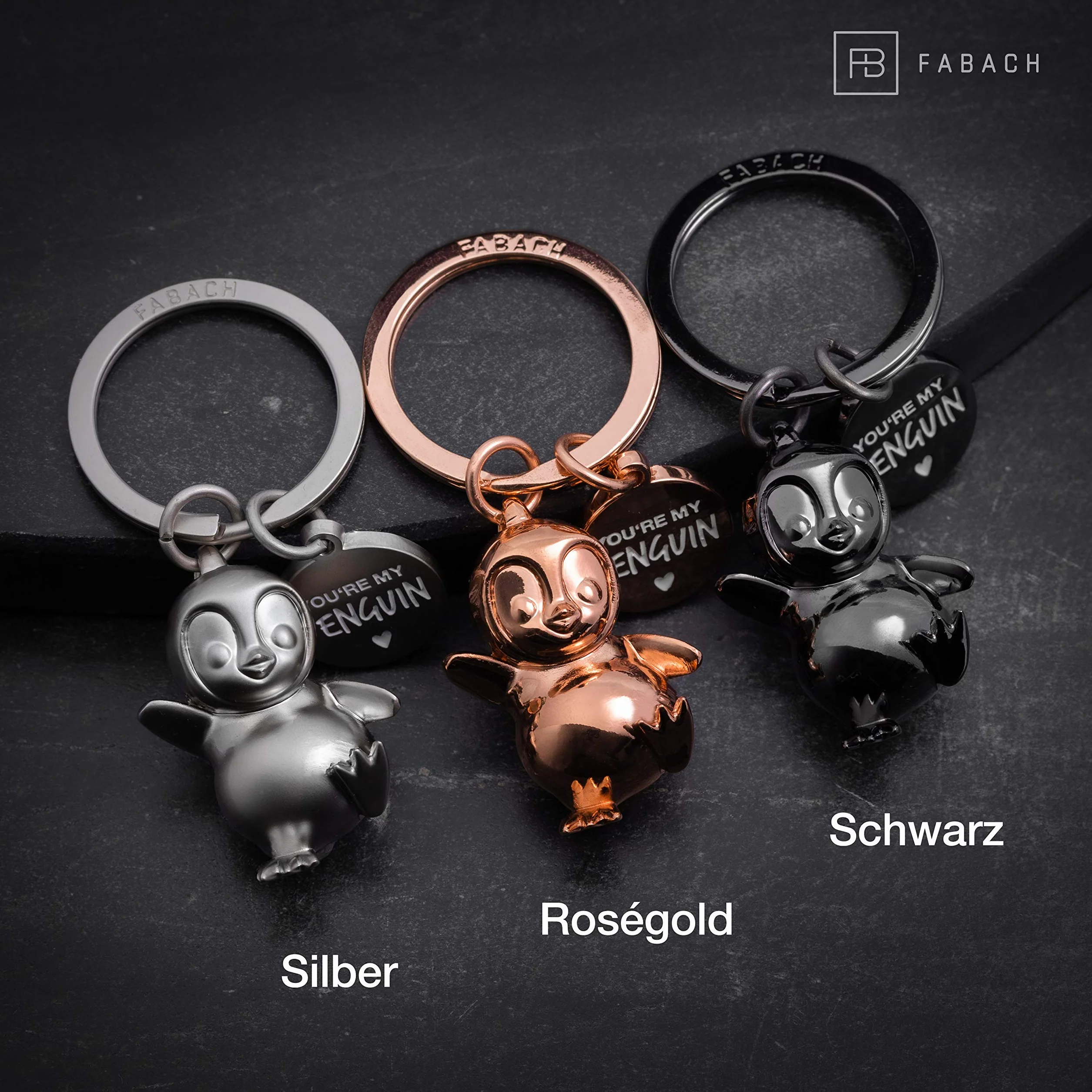 FABACH Breezy breloczek do kluczy z pingwinem - pingwin talizman na szczęście prezenty dla dziewczyny lub chłopaka - prezent dla partnera miłość breloczek do kluczy na urodziny, rocznicę - grawerunek