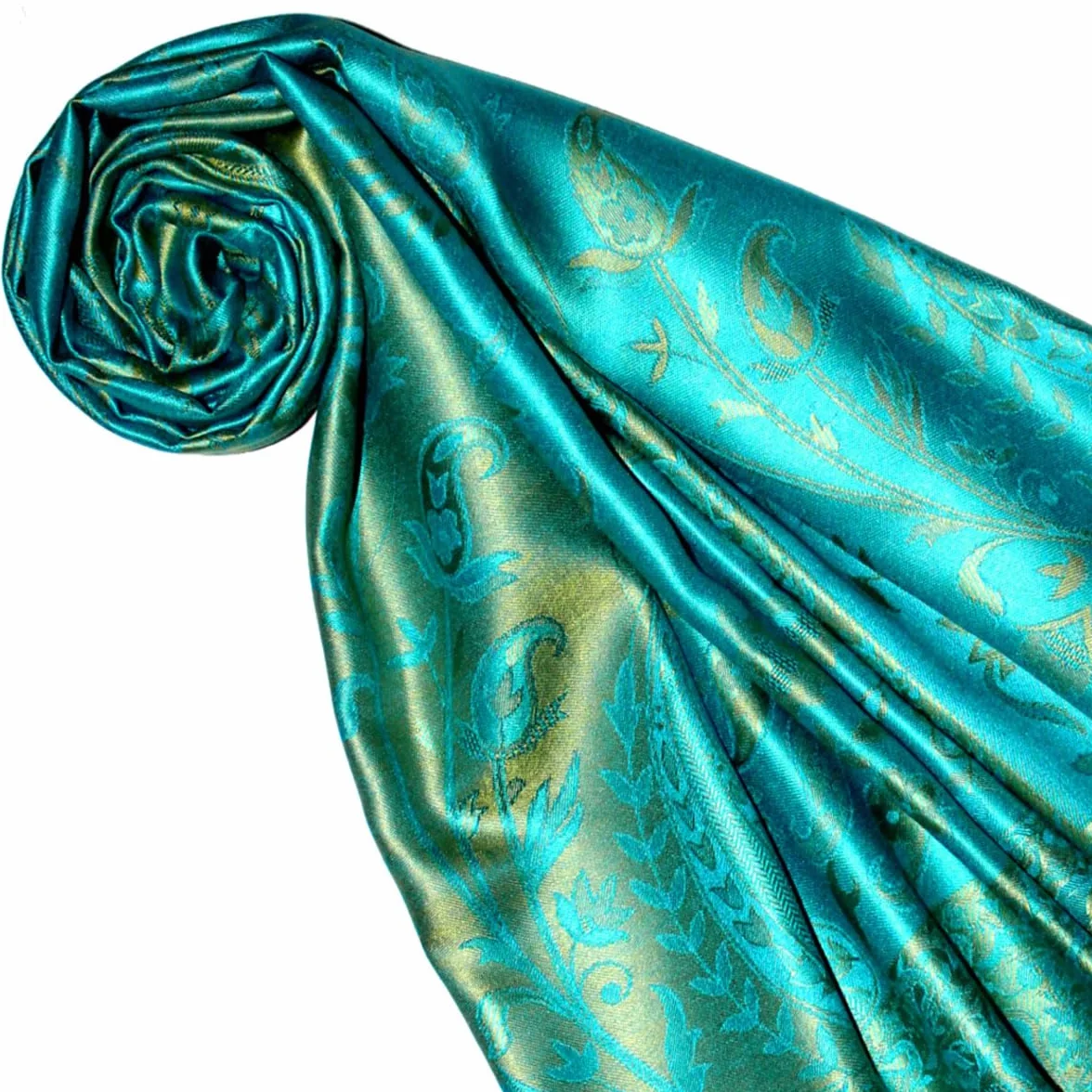 Lorenzo Cana Pashmina damski szal żakardowy tkany 100% jedwab wzór paisley szal jedwabny szal turkusowy jasnozielony 78642, turkusowo-cytrynowy, 70 x 190 cm