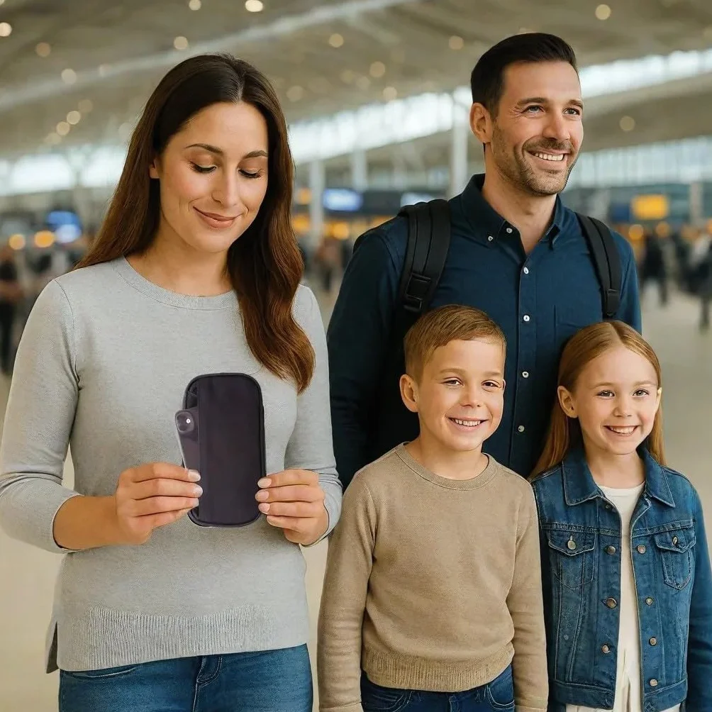 OW-Travel Etui na Paszport i Dokumenty (czarny) z ochroną RFID. Pojemne etui na paszport 4 paszporty na bilety lotnicze. Dołączone paski na nadgarstek i szyję bez użycia rąk