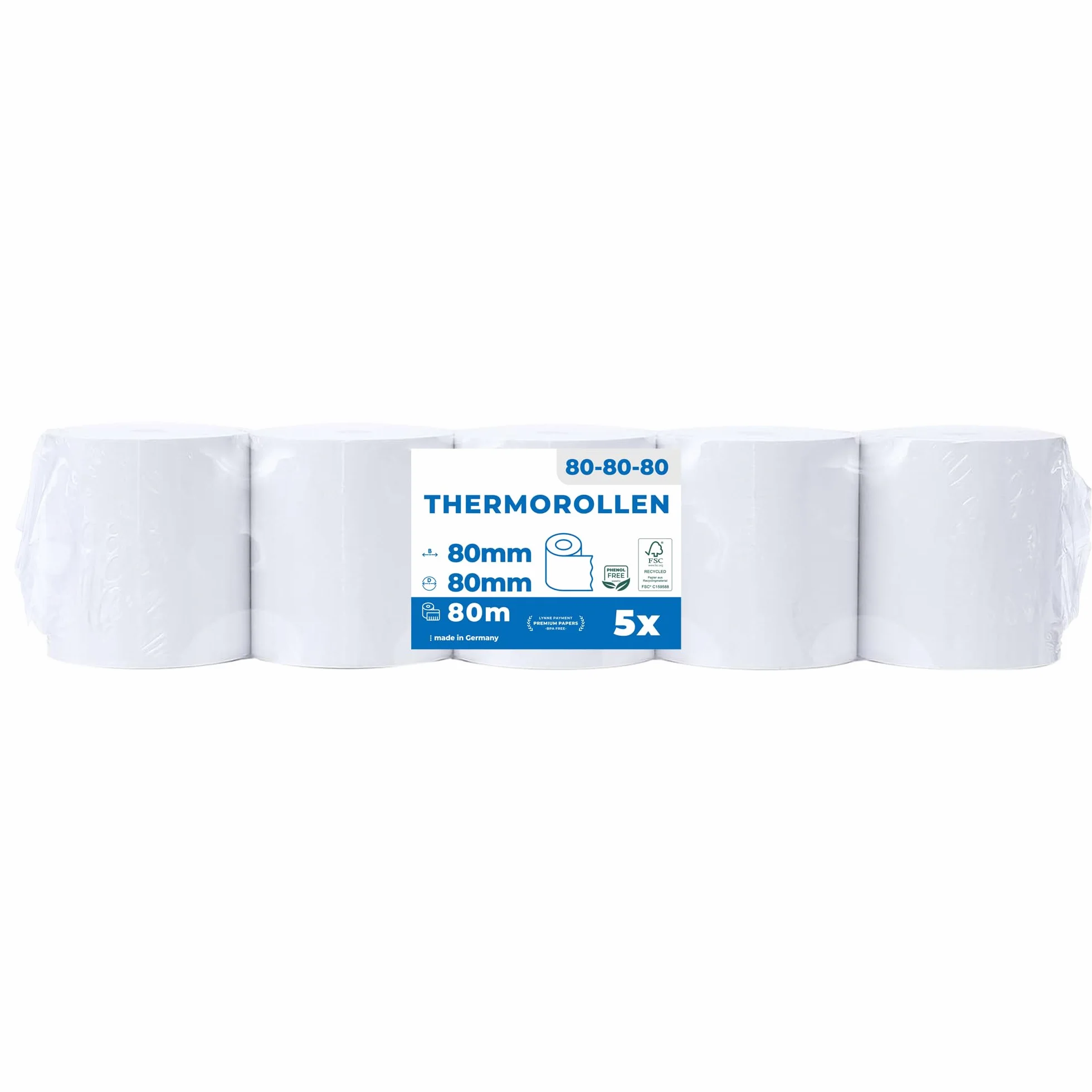 THERMALKING Podatkowa skrzynka termiczna 80 x 80 cm [bez BPA] - Rolka do drukarki kasy fiskalnej 80 mm x 80 m x 12 mm - rolki papieru termicznego 80 x 80 x 12 - [5 x ]