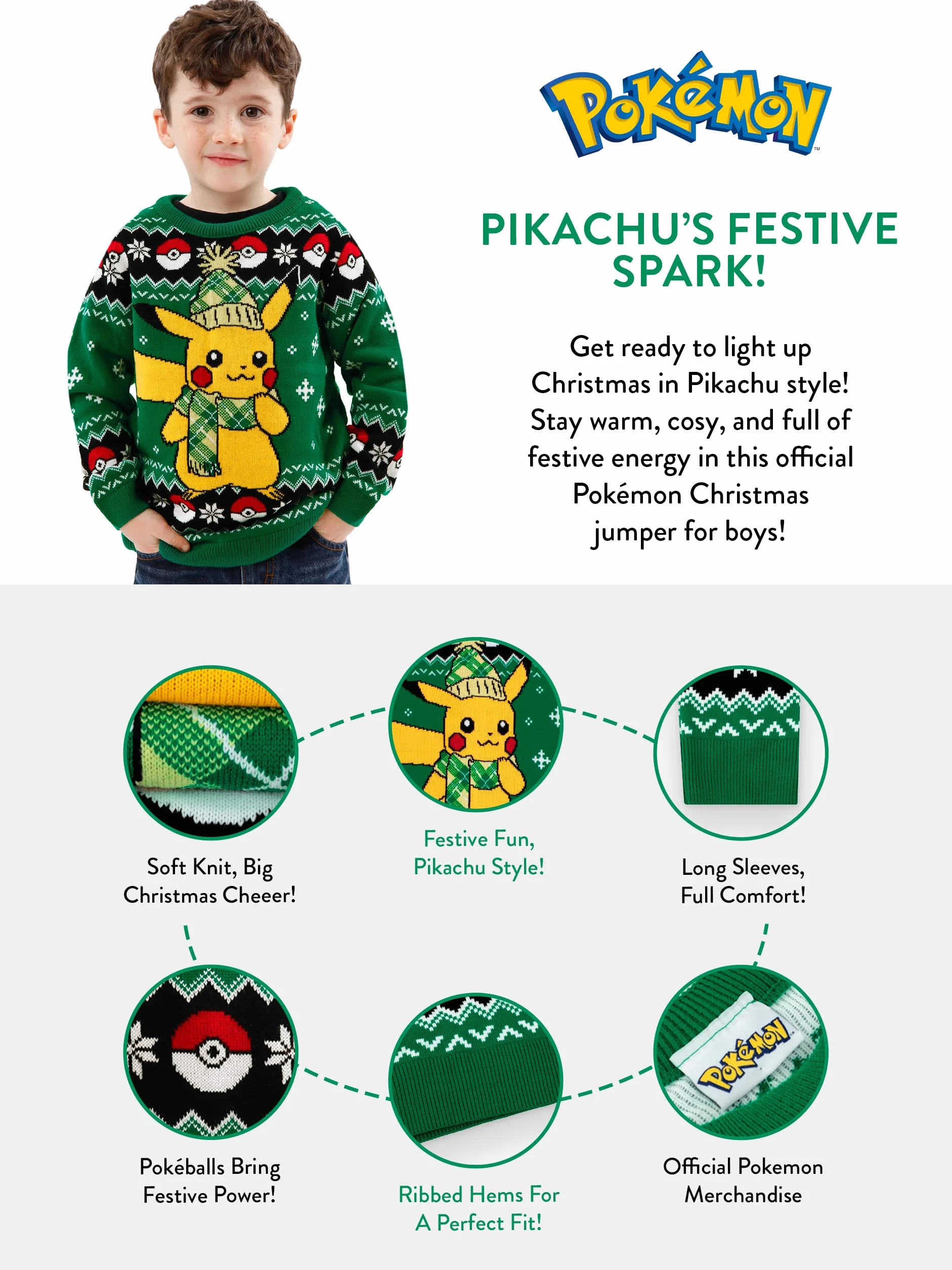 Pokemon Chłopcy Pikachu Sweter świąteczny