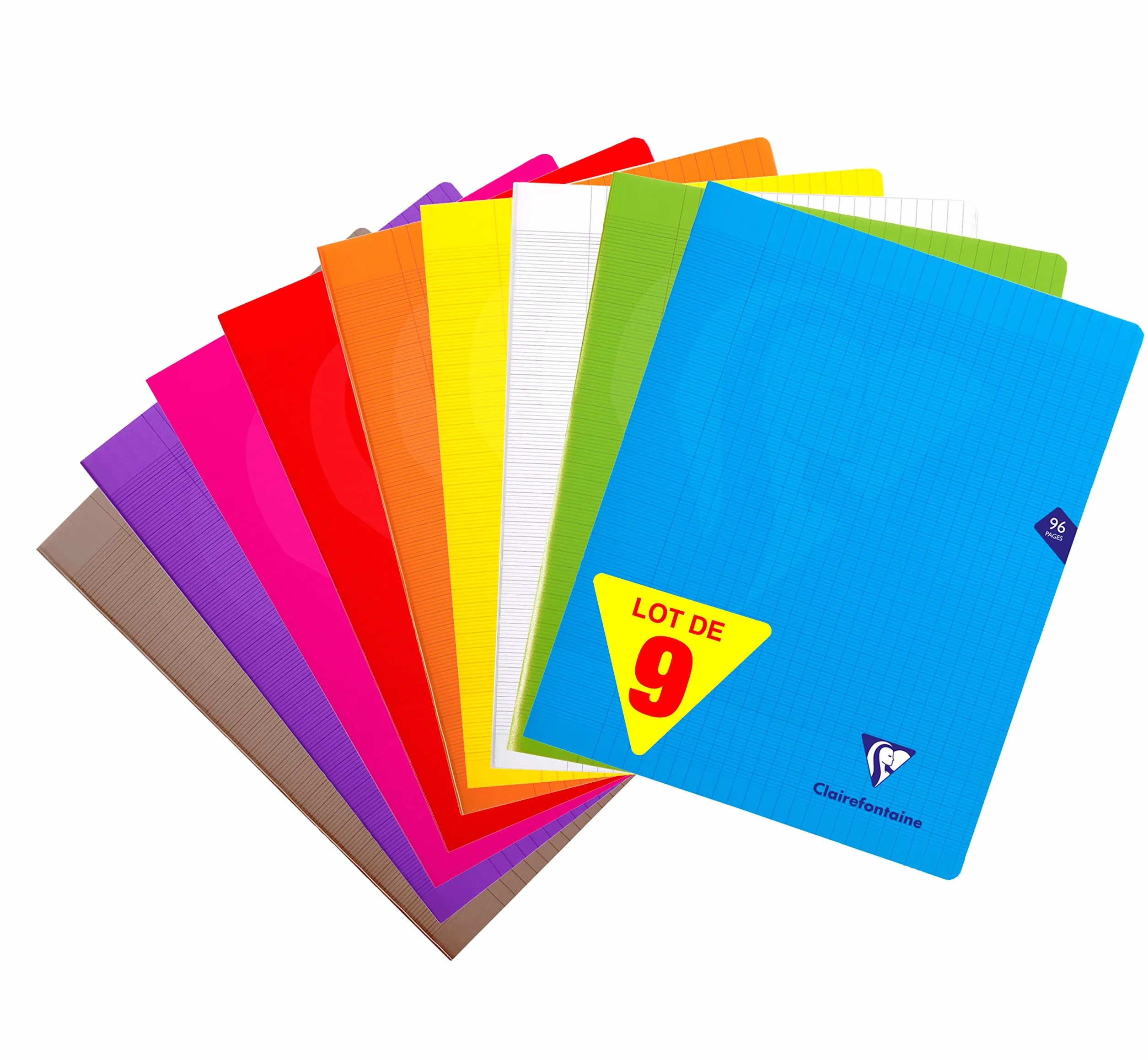 ClaireFontaine 299361AMZC - Zestaw 9 zszywanych zeszytów Mimesys – 24x32 cm – 96 stron, duża kratka, papier 90 g – okładki PP w różnych kolorach