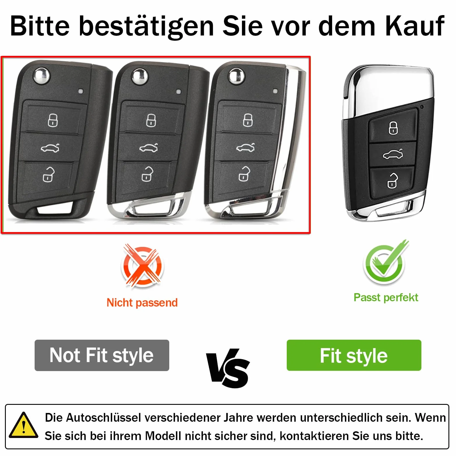 OATSBASF Etui na kluczyki samochodowe kompatybilne z VW Passat B8, VW, etui na klucze, etui na klucze, do VW Passat, Seat, CC, Golf 7, Tiguan, MK2, Jetta, Skoda z 3 przyciskami (czerwone)