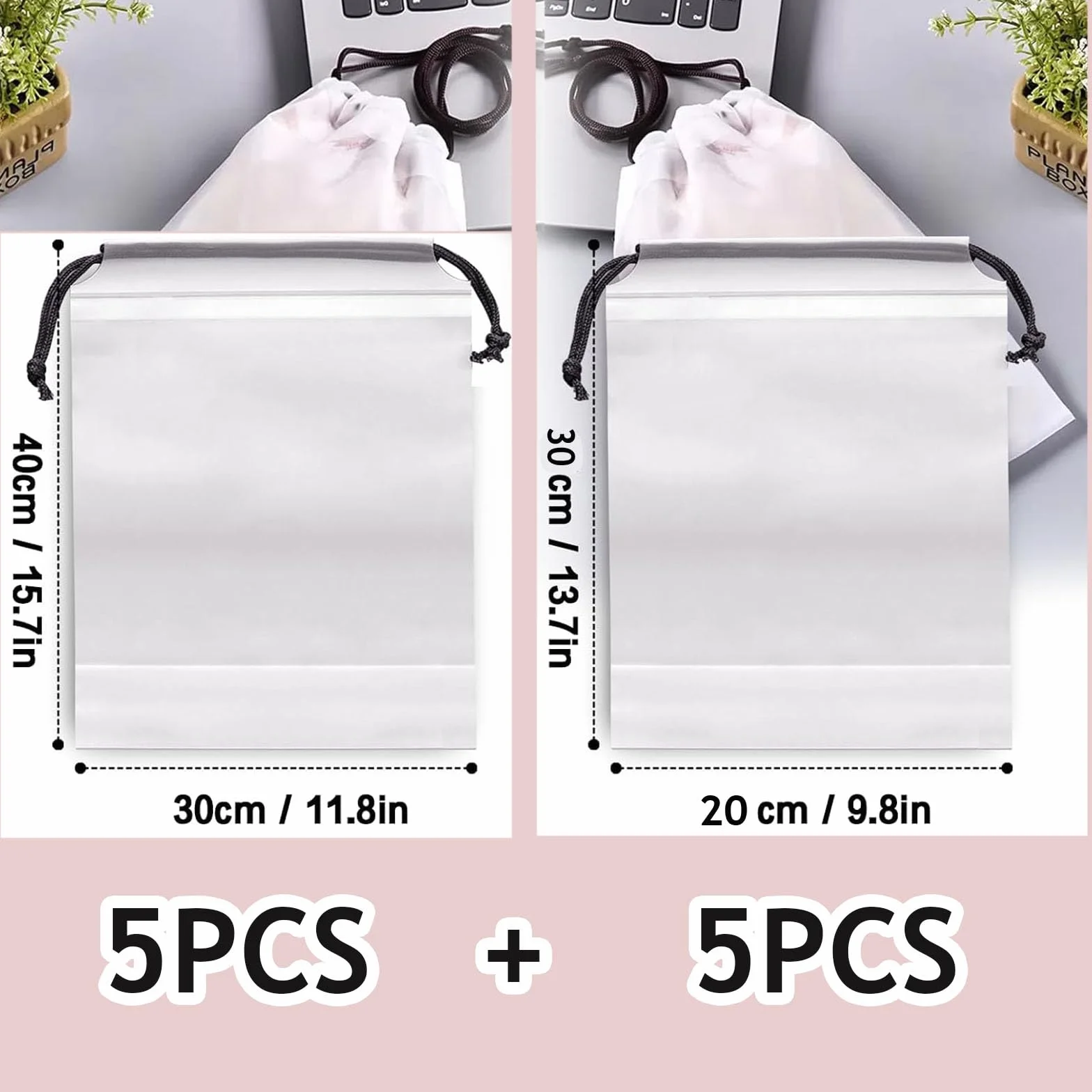 Worki na buty z polietylenu, 10 sztuk, ze ściągaczem, 30 x 40 cm i 20 x 30 cm, zestaw toreb na buty podróżne, organizer do walizki, zestaw wielofunkcyjnych toreb do przechowywania, biały, 10, worek do