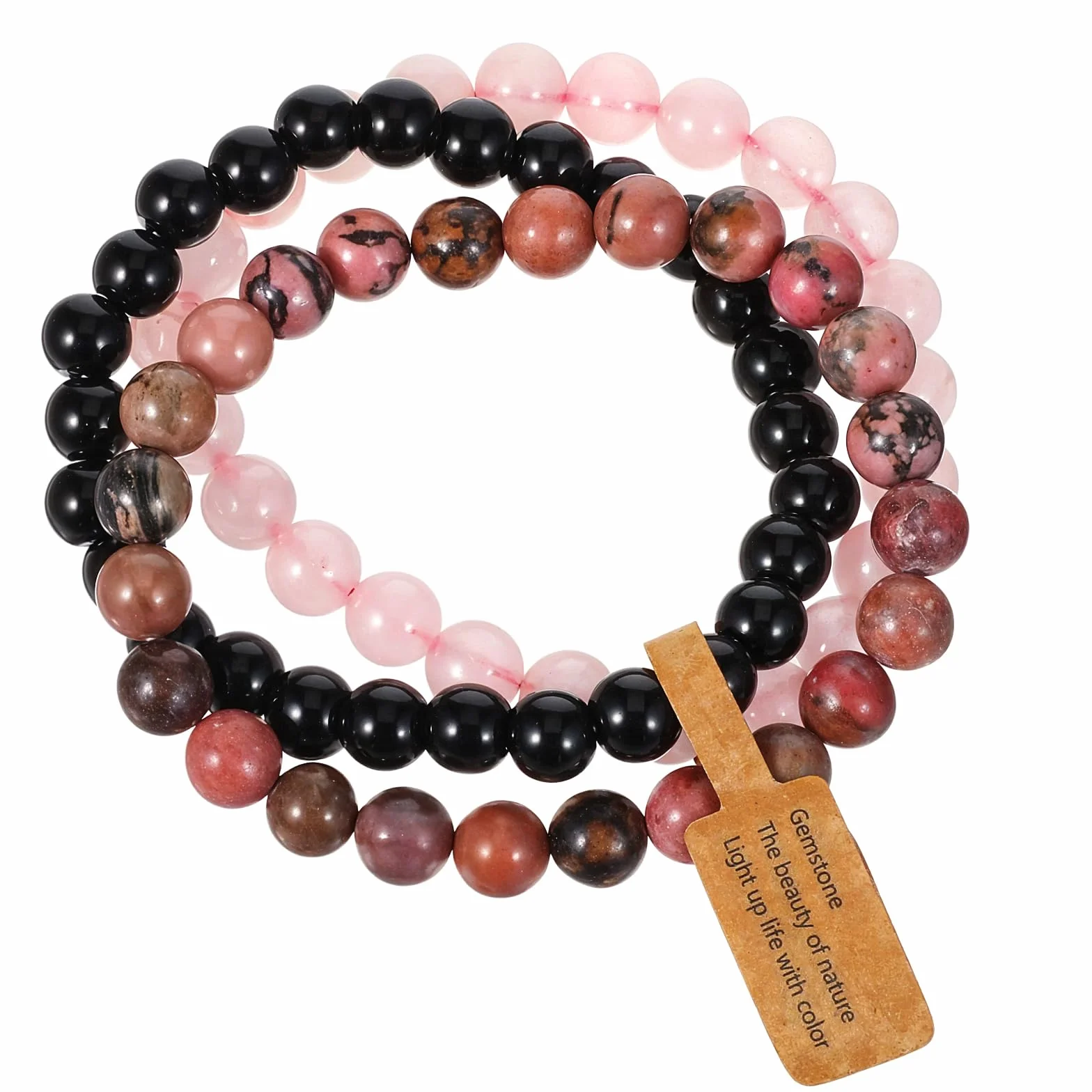 Mabor 3-częściowy zestaw damski bransoletka z kamienia naturalnego 8mm unisex elastyczna bransoletka z kamieni szlachetnych bransoletka do jogi dla siostry dziewczyny