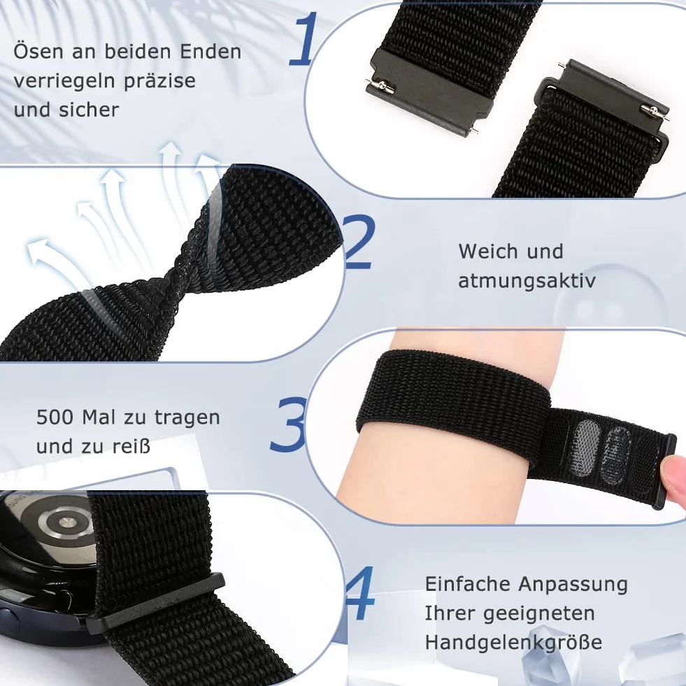 Runostrich pasek do zegarka z nylonu 16 mm, 18 mm, 19 mm, 20 mm, 22 mm, 24 mm, sportowy pętlowy pasek z szybkim zapięciem, oddychający, regulowany pasek zapasowy dla kobiet i mężczyzn, 22mm, No