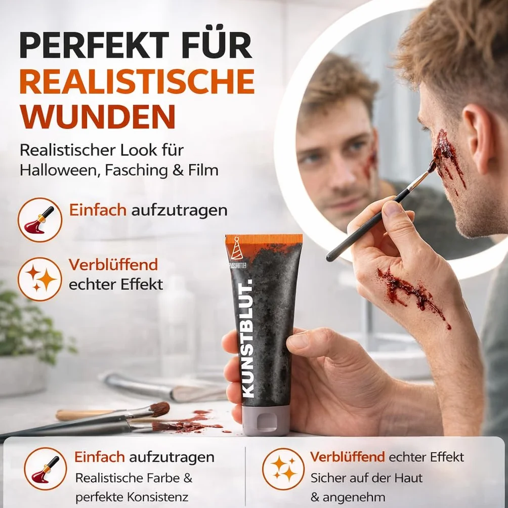 50 ml krwi - zmywalne i łudząco prawdziwe - sztuczna krew do malowania ciała - farba do przebierania - Halloween i karnawał