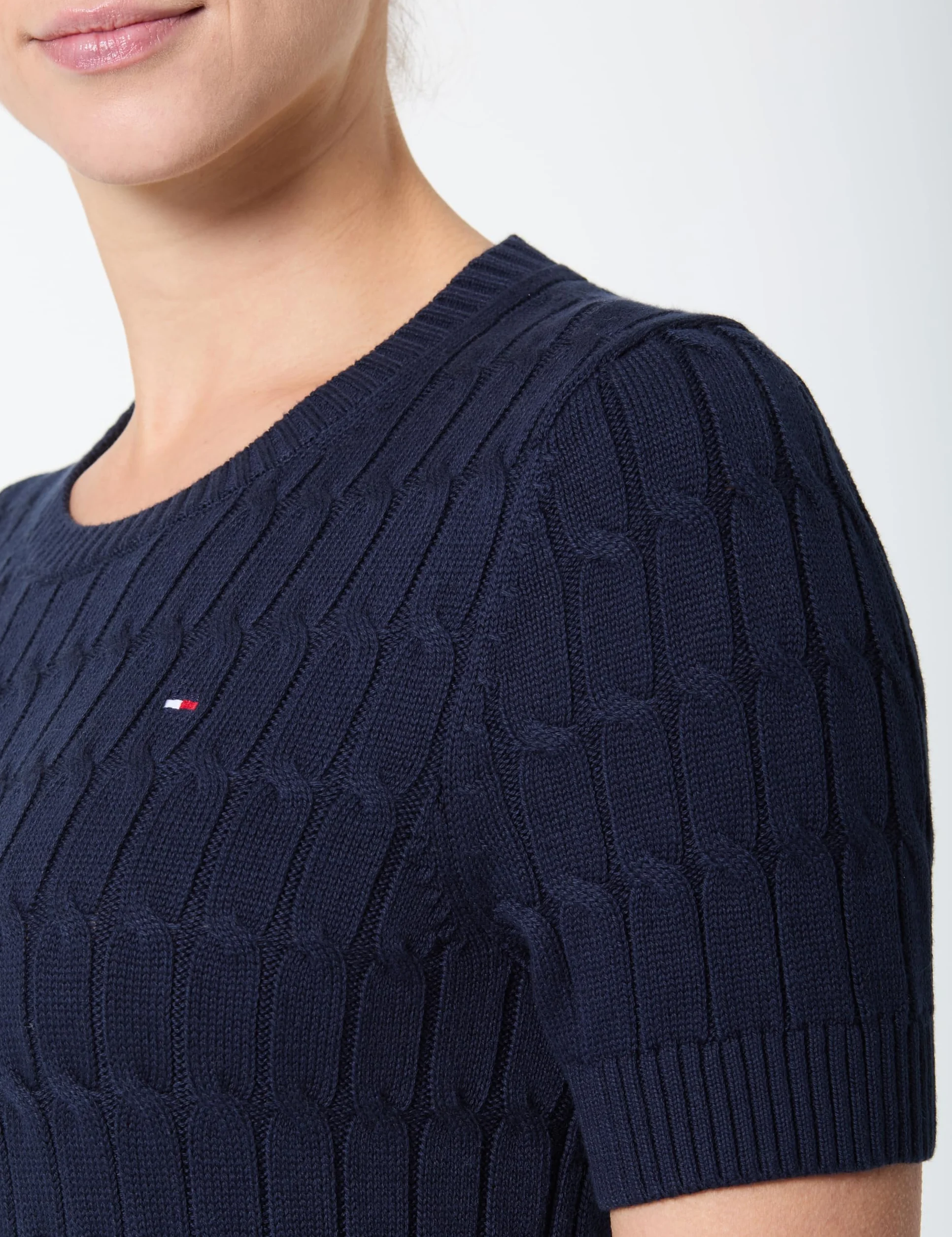 Tommy Hilfiger Women's Knitted Jumper Kabel CO MID GG SS C-NK SWT WW0WW38744, Niebieski (Dark Night Navy), S