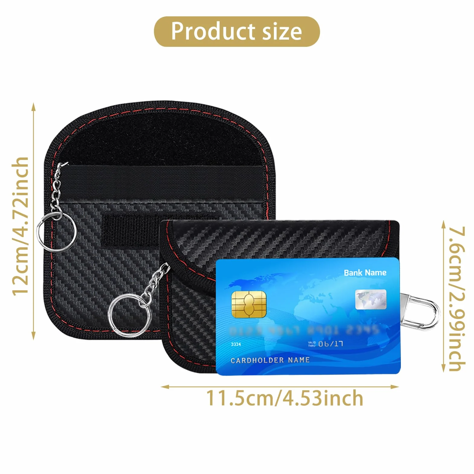 Faraday Bag Keyless Go Etui Ochronne na Kluczyki Samochodowe z Włókna Węglowego, Ochrona Przed Promieniowaniem, RFID, Blokujące Radio, z Hakiem i Kółkiem