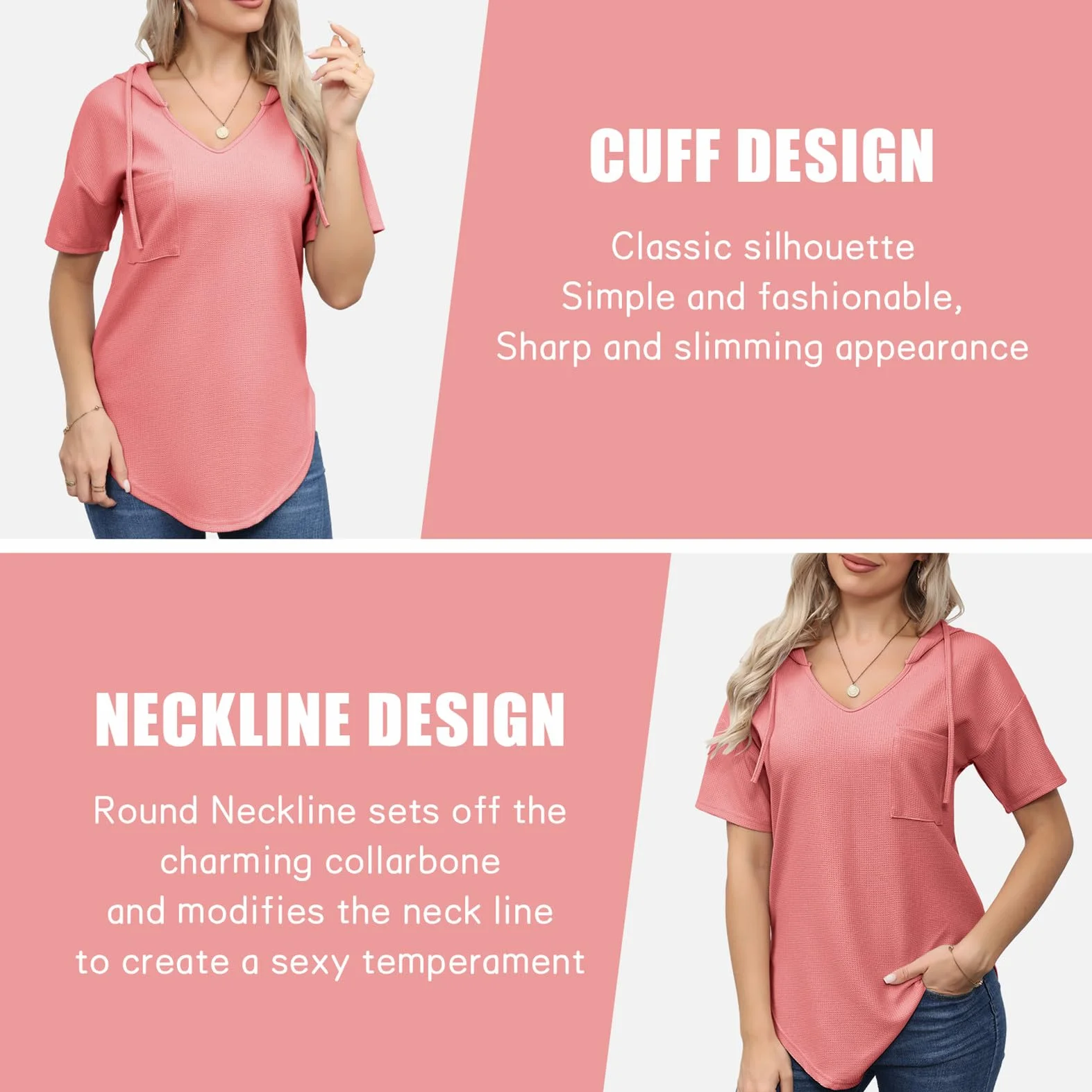 Damska bluza z kapturem topy letnie damskie topy z krótkim rękawem dekolt w serek elegancka koszula na co dzień S-XXL