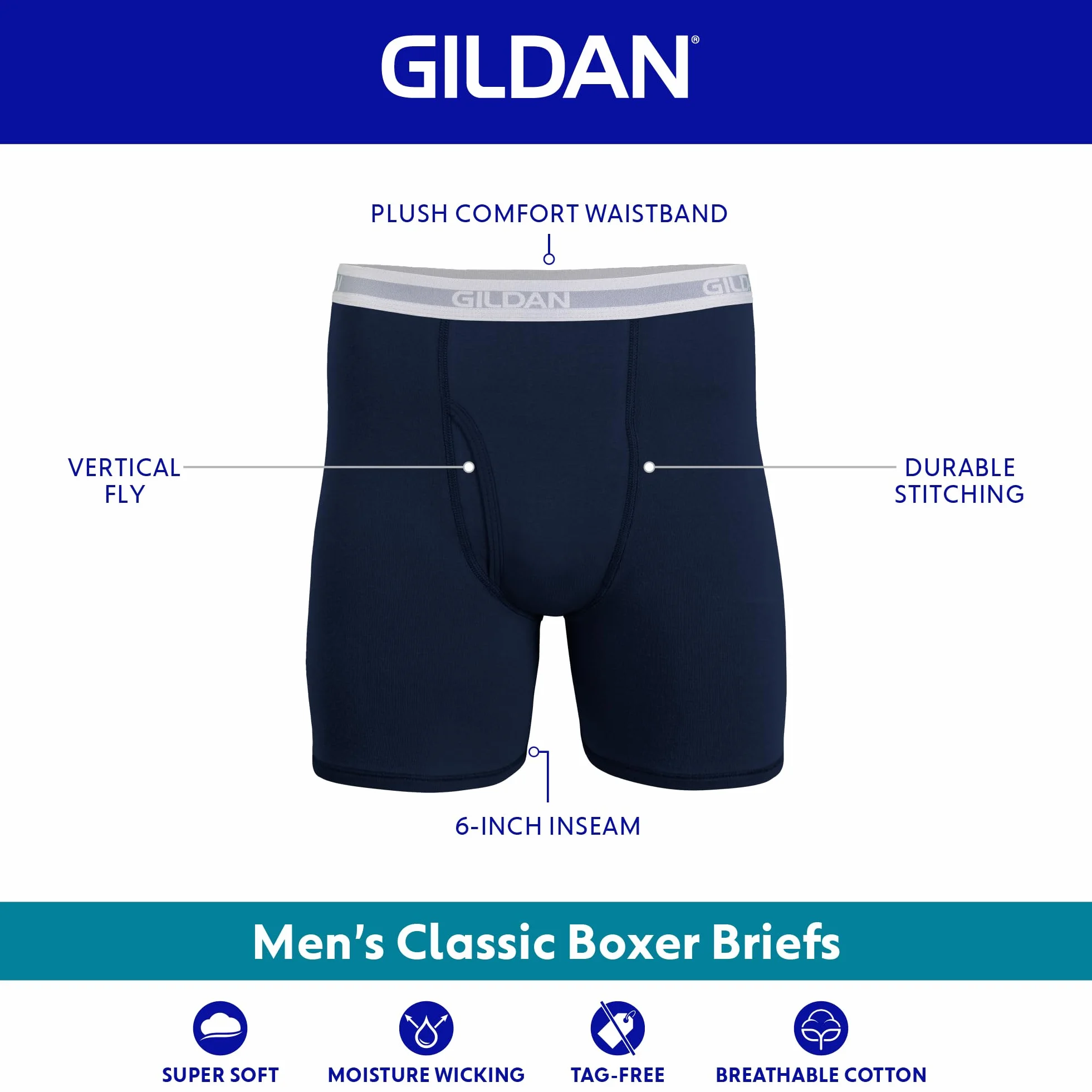 Gildan Men's Underwear Boxer Briefs, Multipack, Charcoal/Navy/Sport Grey/Military Stripe/Charcoal (5-Pack), Large