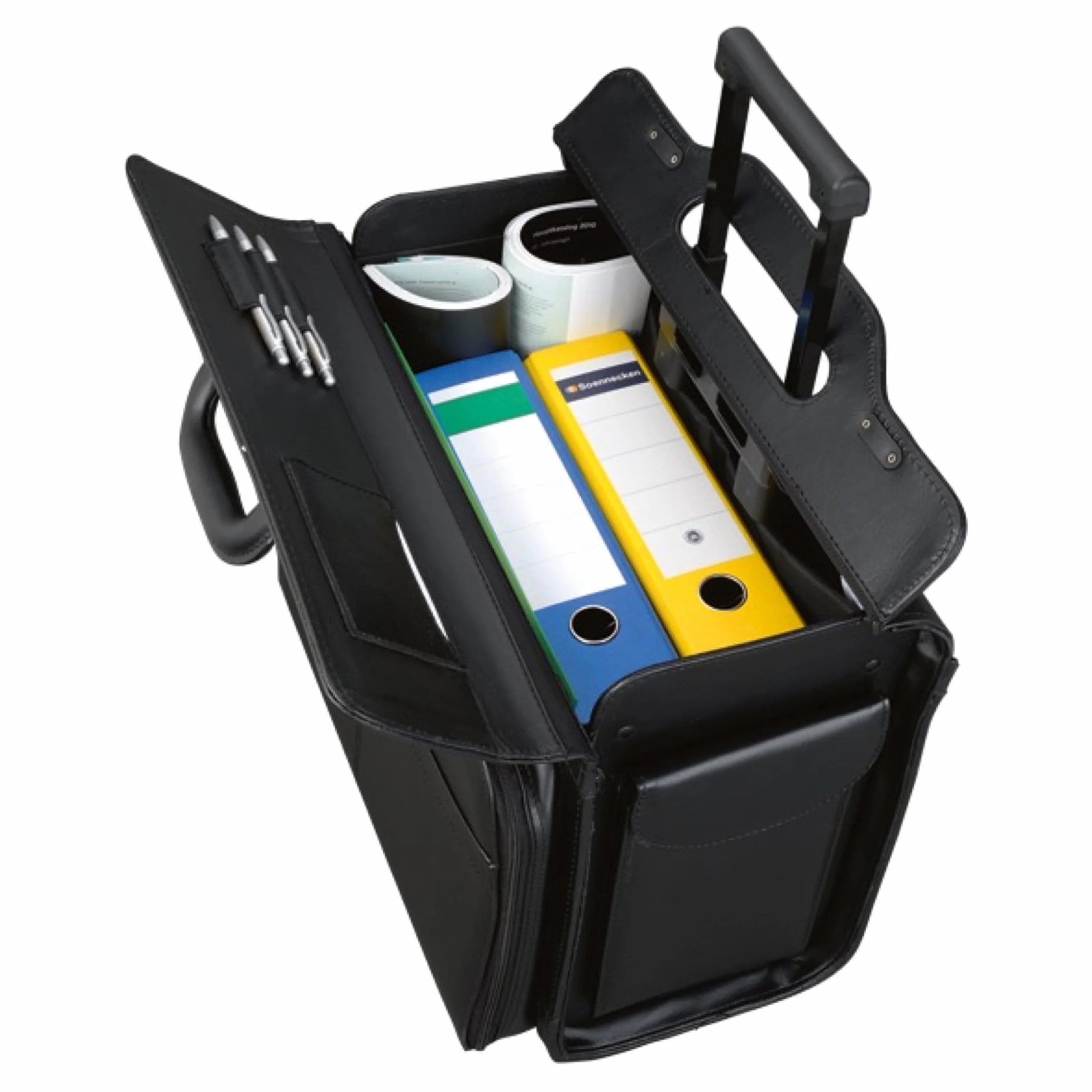 Alassio - 45030 SAN REMO - walizka na kółkach, sztuczna skóra, czarna, Czarny, 45 cm (L) x 25.99 cm (W) x 40 cm (H), Etui pilota