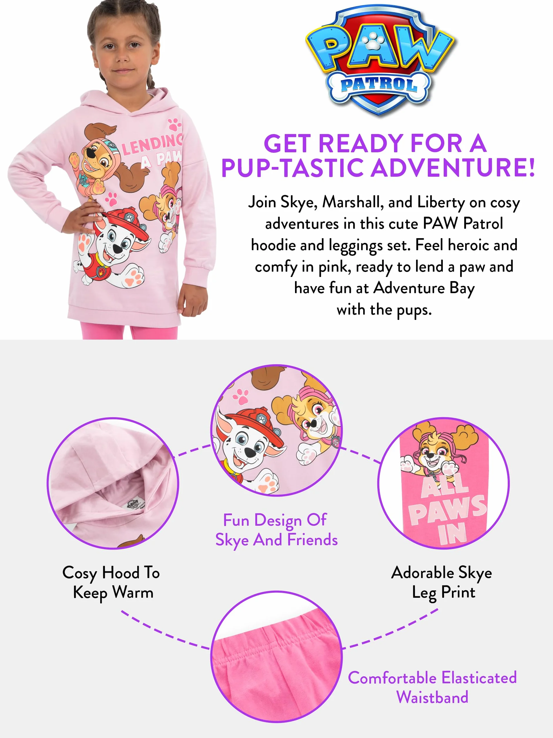 PAW Patrol Outfit | Zestaw Bluza z Kapturem i Legginsy dla Dziewczynek | Ubrania dla Dziewczynek