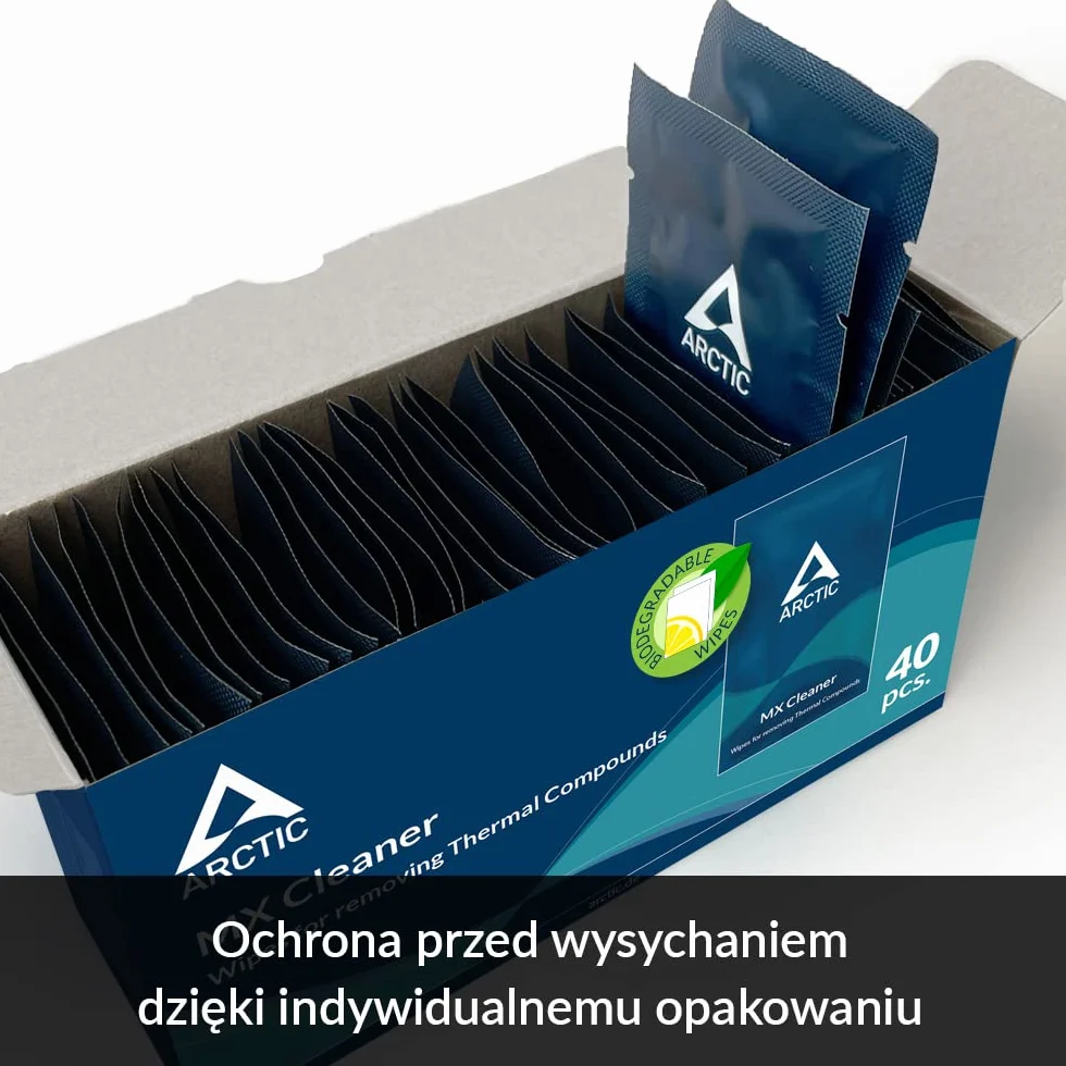 ARCTIC MX Cleaner (40 sztuk) - Ściereczki do usuwania pasty termicznej, 11,5 x 11,5 cm, biodegradowalne