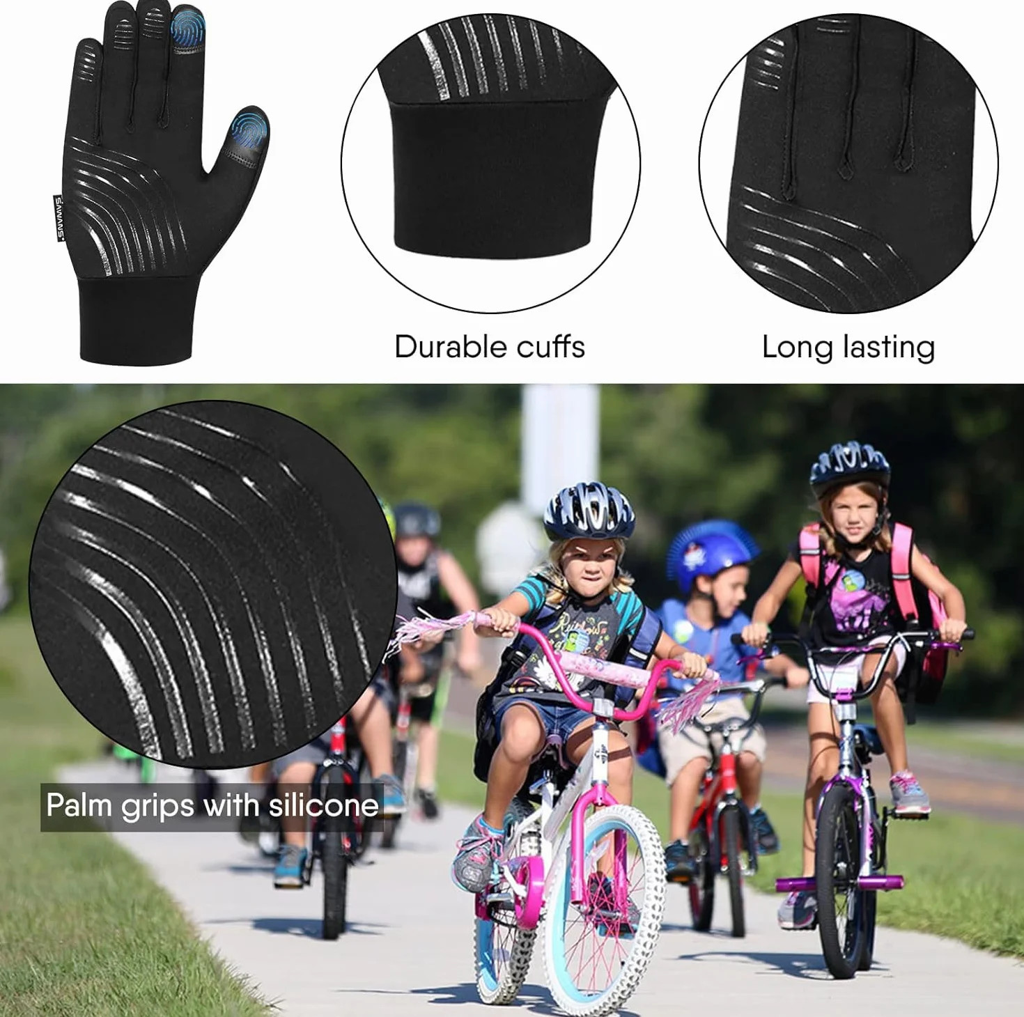 Dziecięce rękawiczki rowerowe sportowe zimowe termiczne chłopcy dziewczęta dzieci wiatroszczelne antypoślizgowe rękawiczki do ekranu dotykowego wiek 4-12 lat rękawice rowerowe jazda bieganie ciepłe na