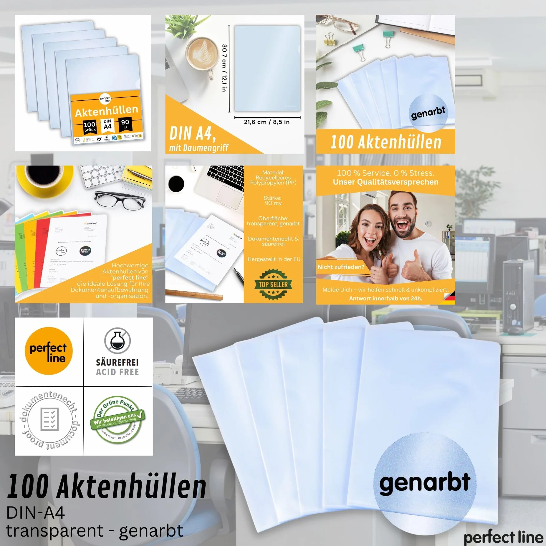 perfect line • 100 koszulek DIN A4 przezroczystych, groszkowanych, odpornych na uszkodzenia dokumentów