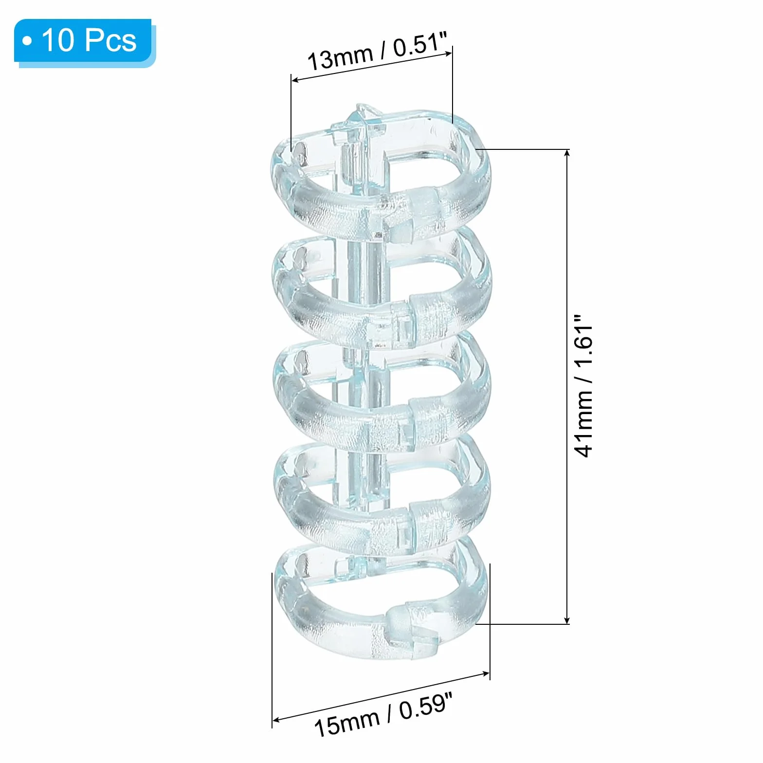 PATIKIL 5-pierścieniowe pierścienie do bindowania, 4,1 cm x 1,5 cm, 10 sztuk, plastikowe, okrągłe, luźne, foliowe, do notatnika, albumu i materiałów biurowych, przezroczyste, niebieskie